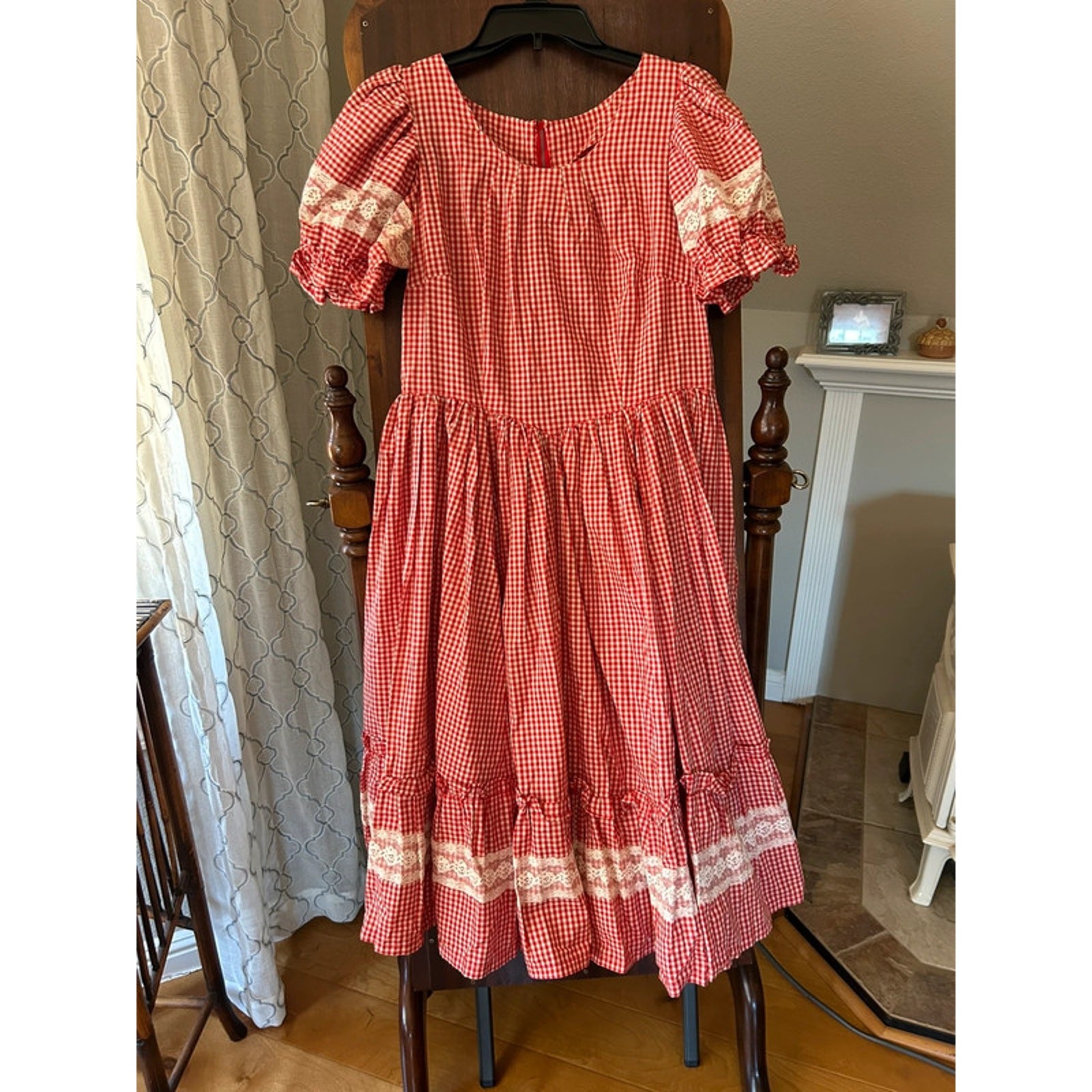 Vintage Square dancing dress red and white gingham country western small/med