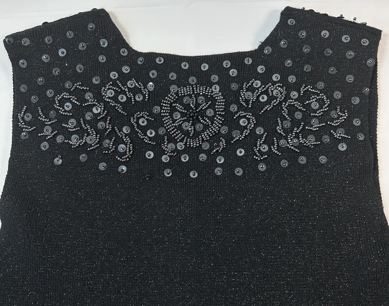 Art To Wear Vintage Knit Beaded Sequin Embellished Black Vest Women’s Size PS