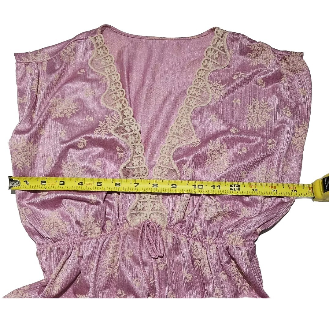 Vtg 80s Tom Bezduda Barad Co Pink Nylon Nightgown Lace Trim Floral Med Romantic