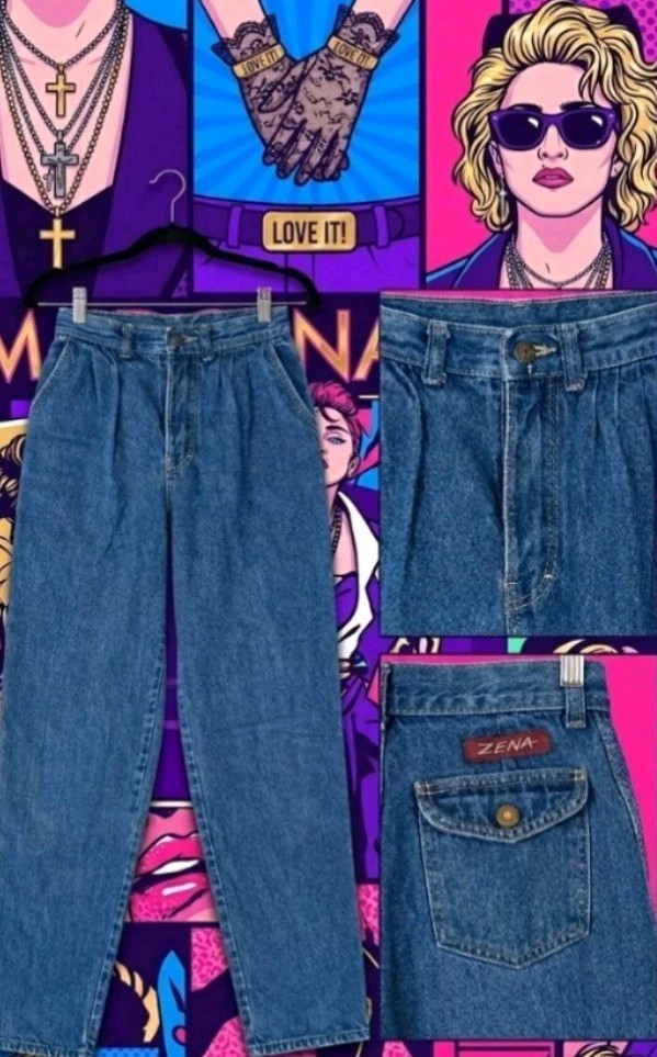 Vintage 1980s High Waist Slimming Leg Jeans Wash Denim Button Madonna Cute 27×29