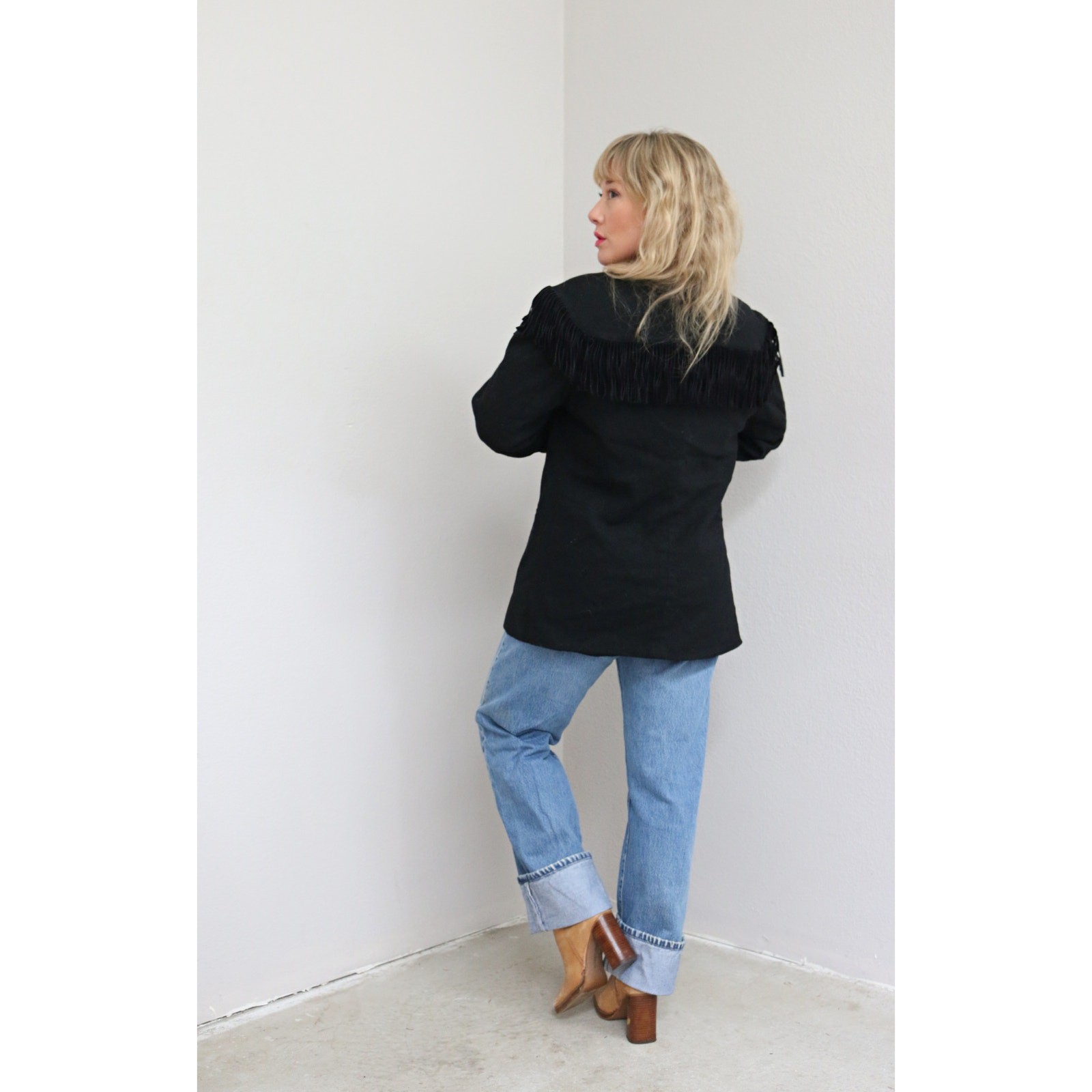 1990’s Vintage Adolfo Black Wool Fringe Blazer ~ Women’s MD LG ~ Western Jacket