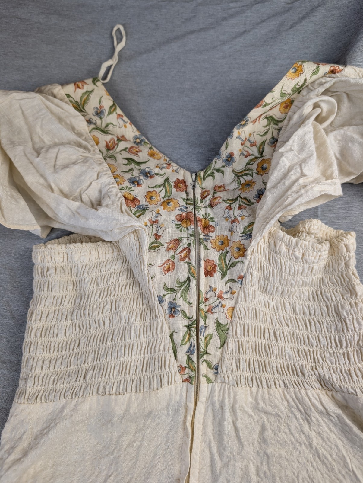 Terri Juniors California Vintage 70s Ivory Floral Maxi Prairie Boho Dress Size 9