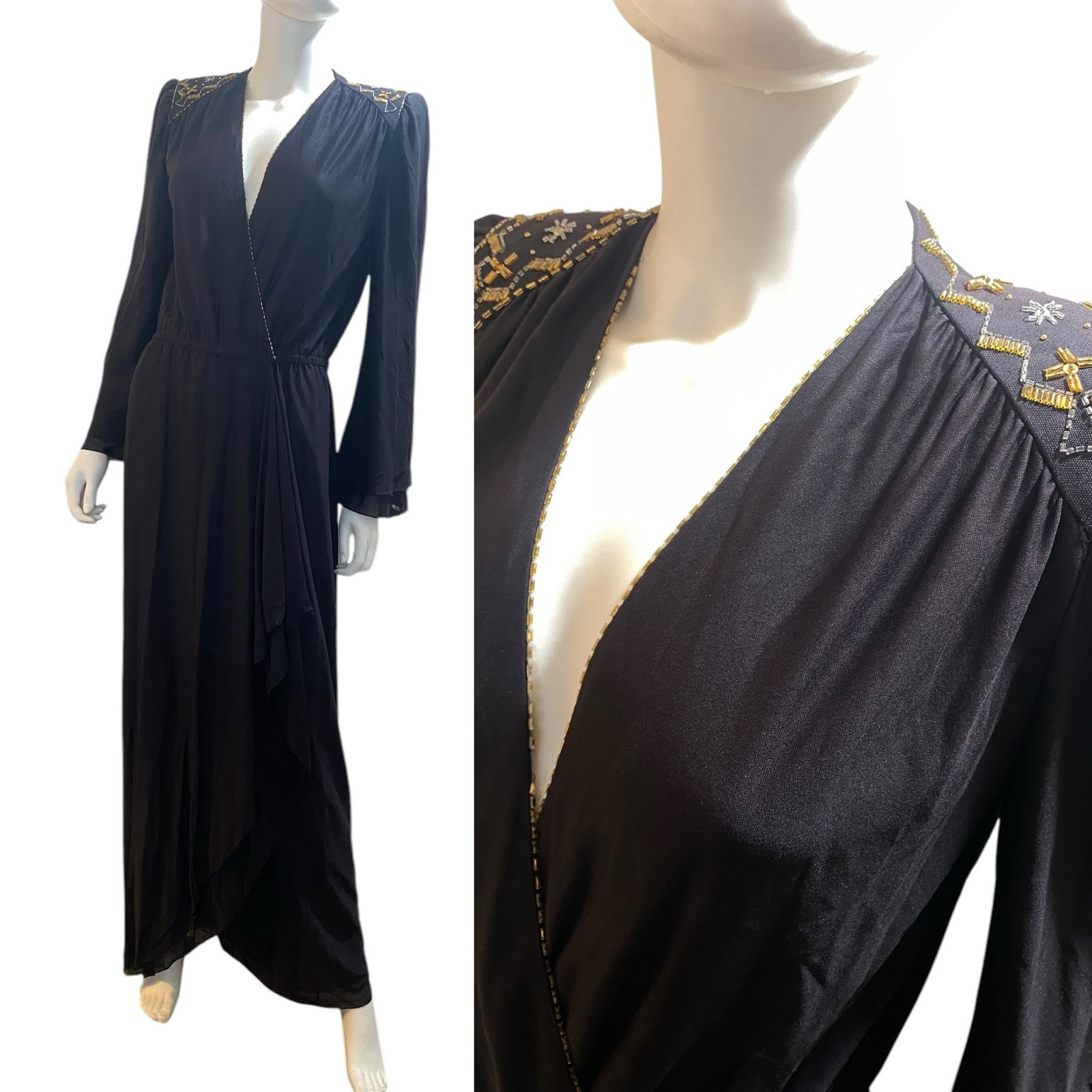 Med Lg Vtg Dress Jonathan Hitchcock Reuben Thomas Black Maxi Gothic Glam Vamp