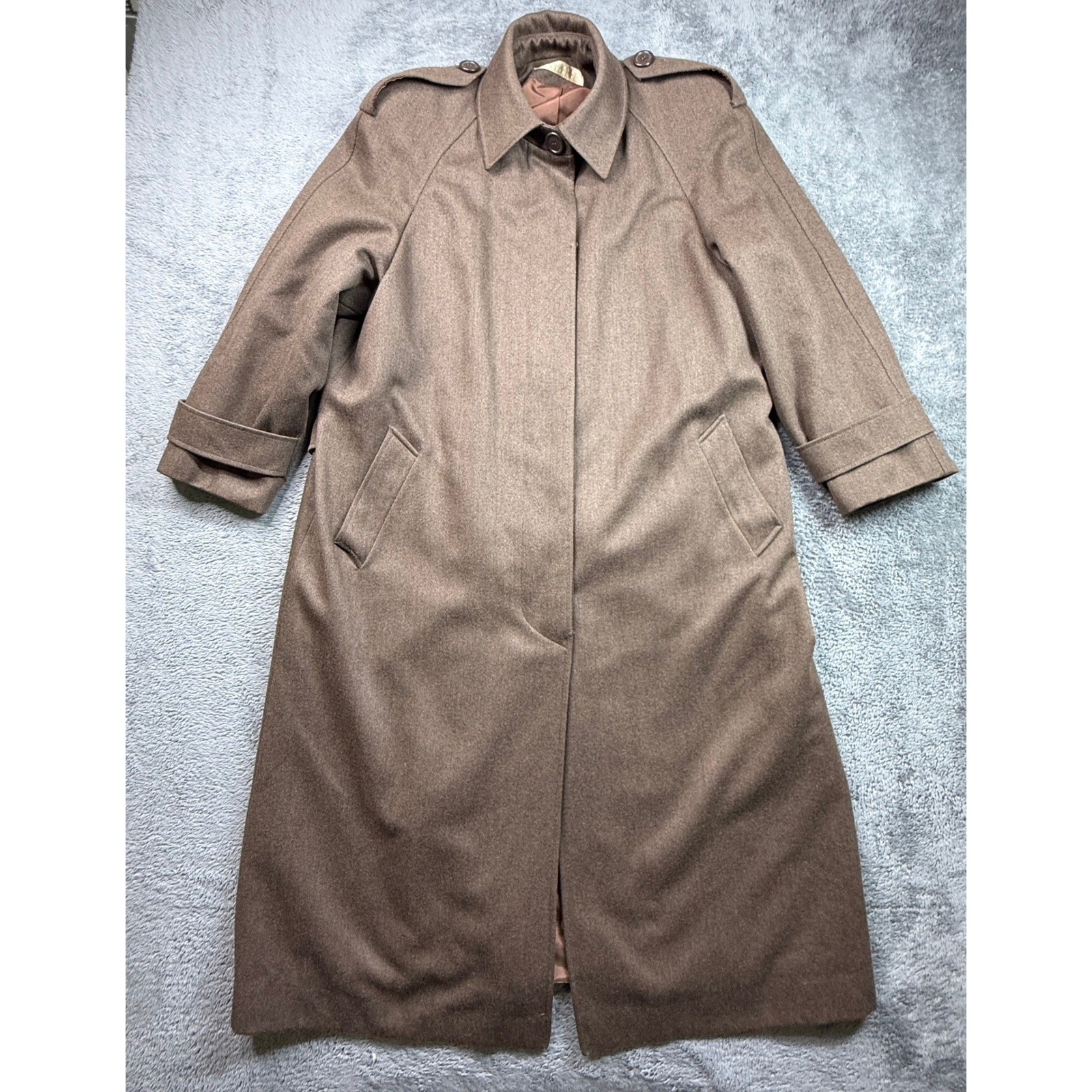 Vintage Perry Ellis Portfolio Wool Maxi Coat Womens 14 Brown 80s Long Overcoat