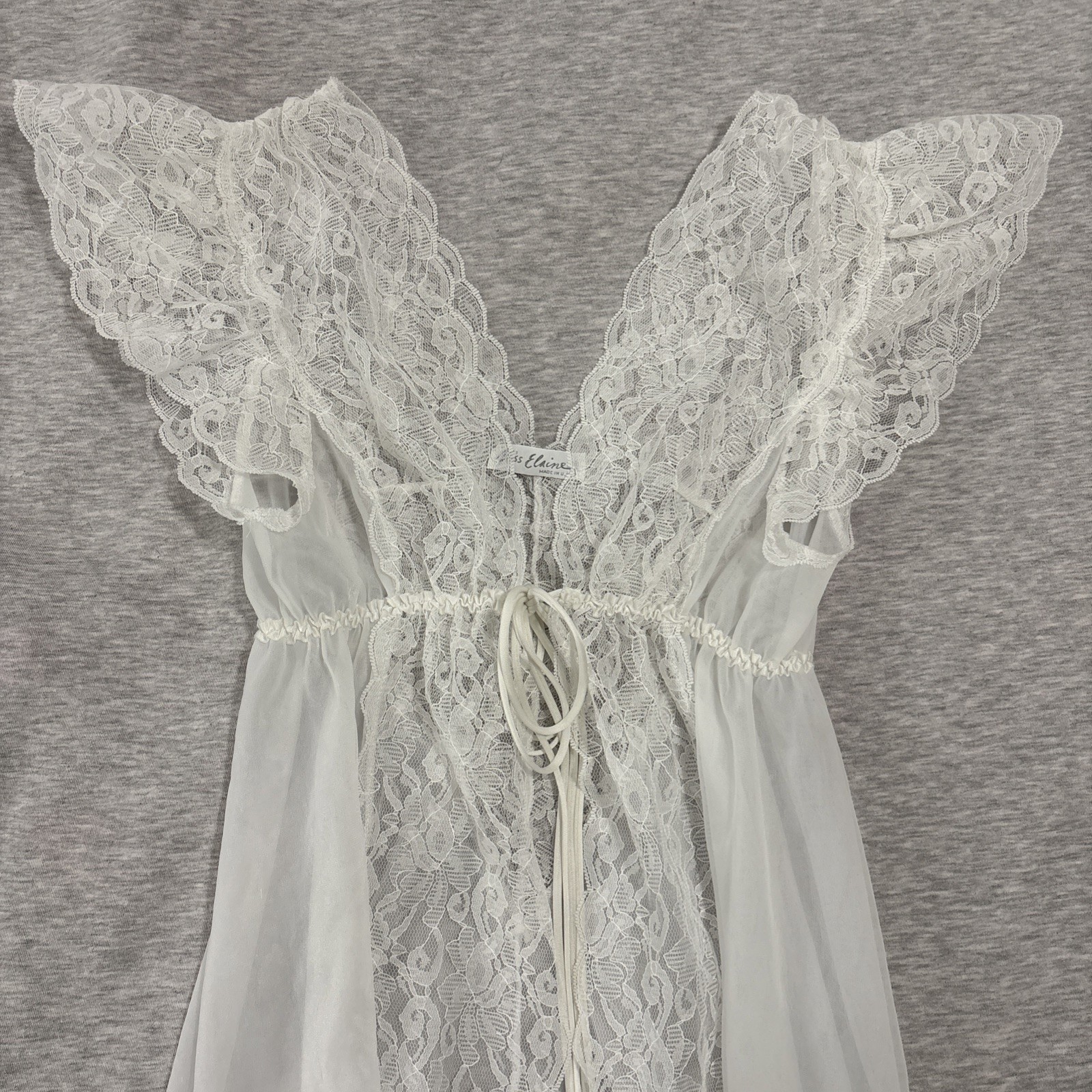 Vintage Miss Elaine Sheer Nylon Lace Peignor Robe Small 70’s 80’s