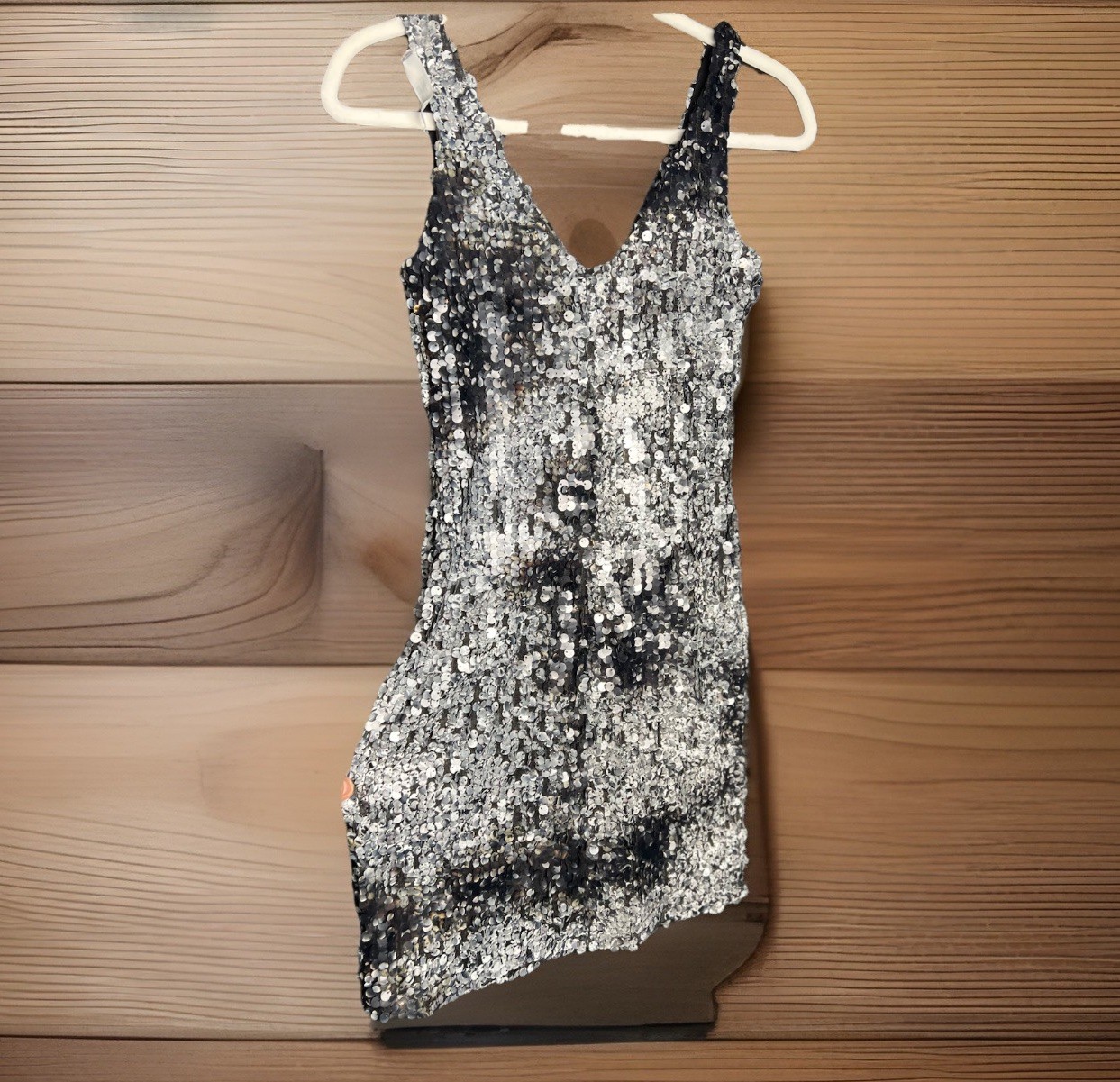 Vintage Sears Silver Black Sequin Dress Womens 12 Sleeveless Cocktail Party