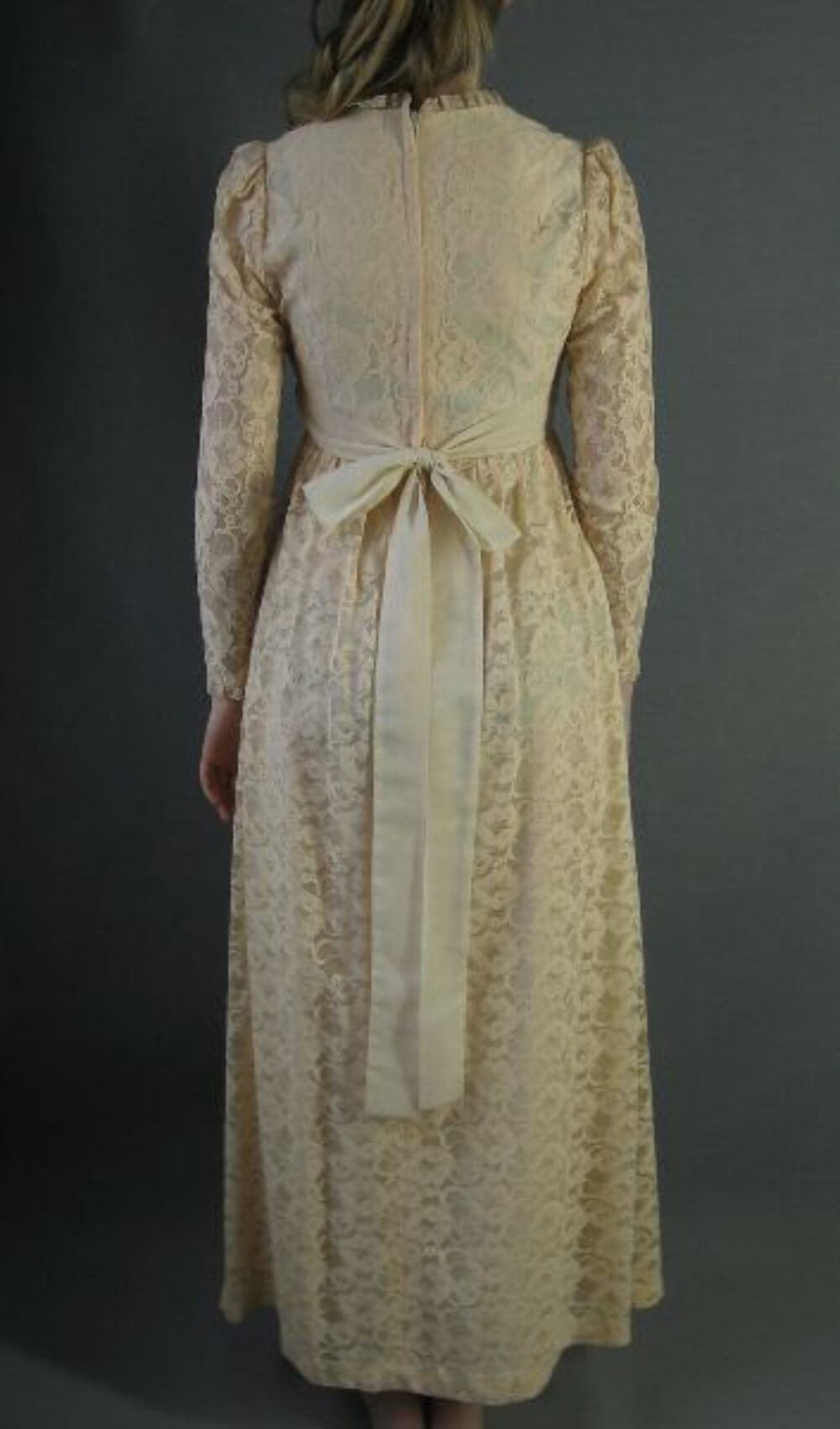 70s Long Lace Dress Bridgerton Maxi Empire Waist Vintage Boho Candi Jones