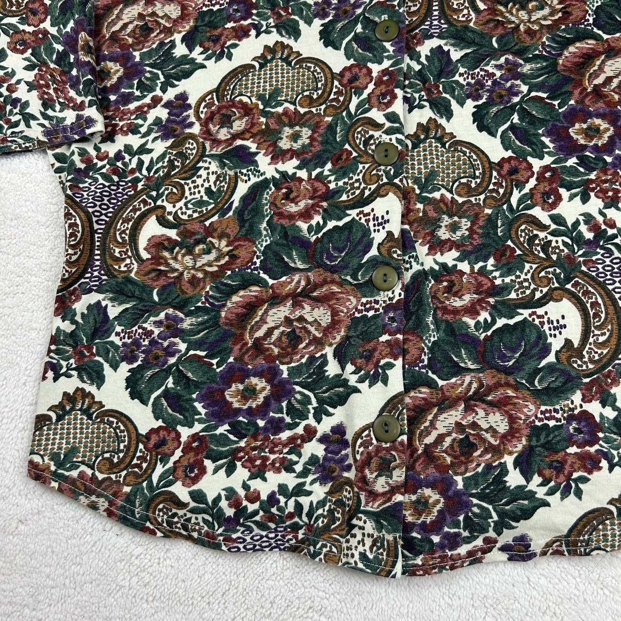Vintage 80s 90s Touche LA Floral AOP 1/4 Sleeve Button Shirt Women’s Size Small