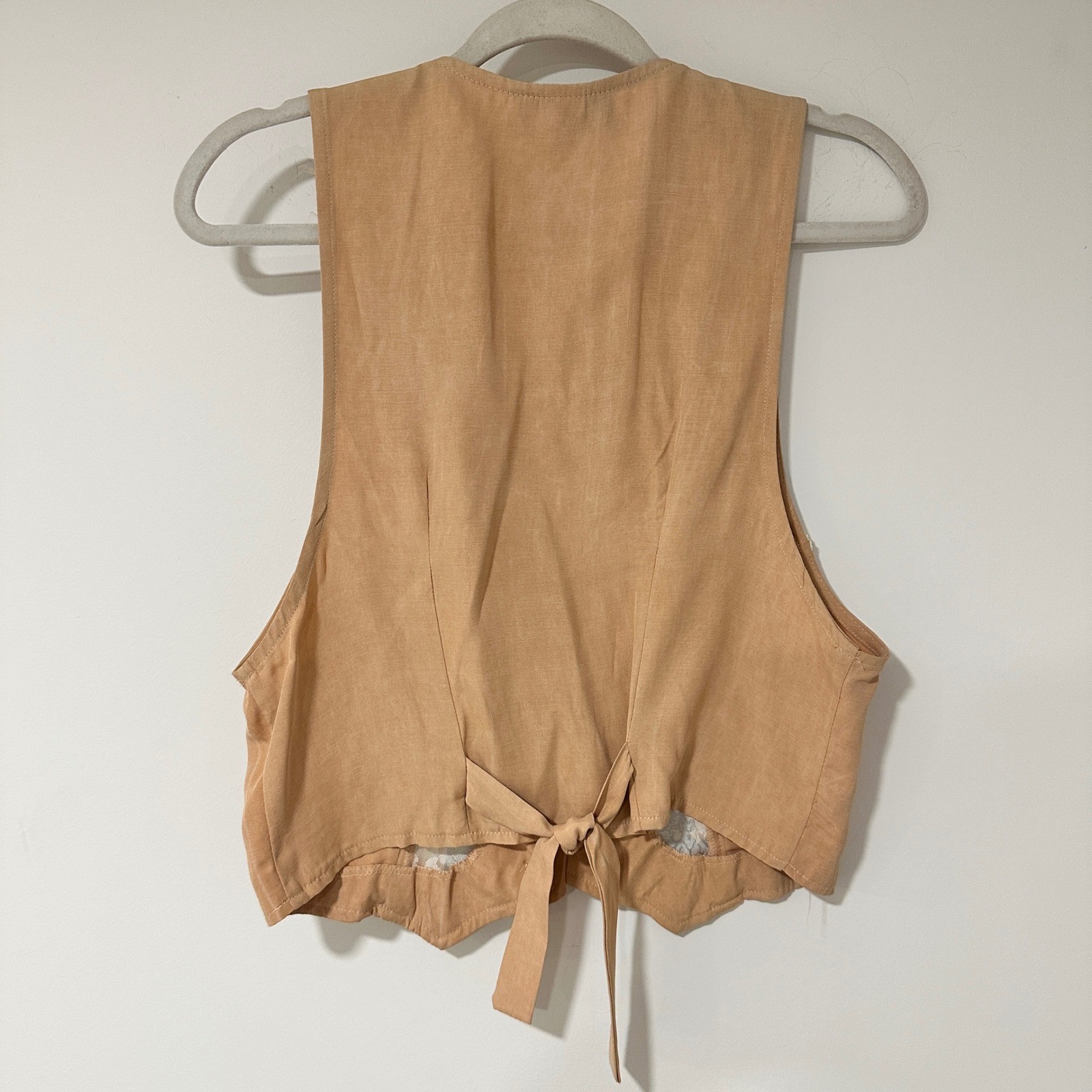 Dawn Joy Fashions Vest Vintage 9-10 Tan Patchwork Floral Tapestry Boho Cropped