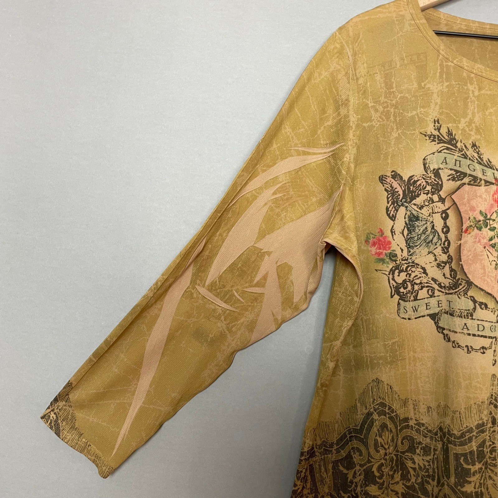 Venezia Angel Teams Shirt Long Sleeve Women Plus Size 22/24 Cherub Print Retro
