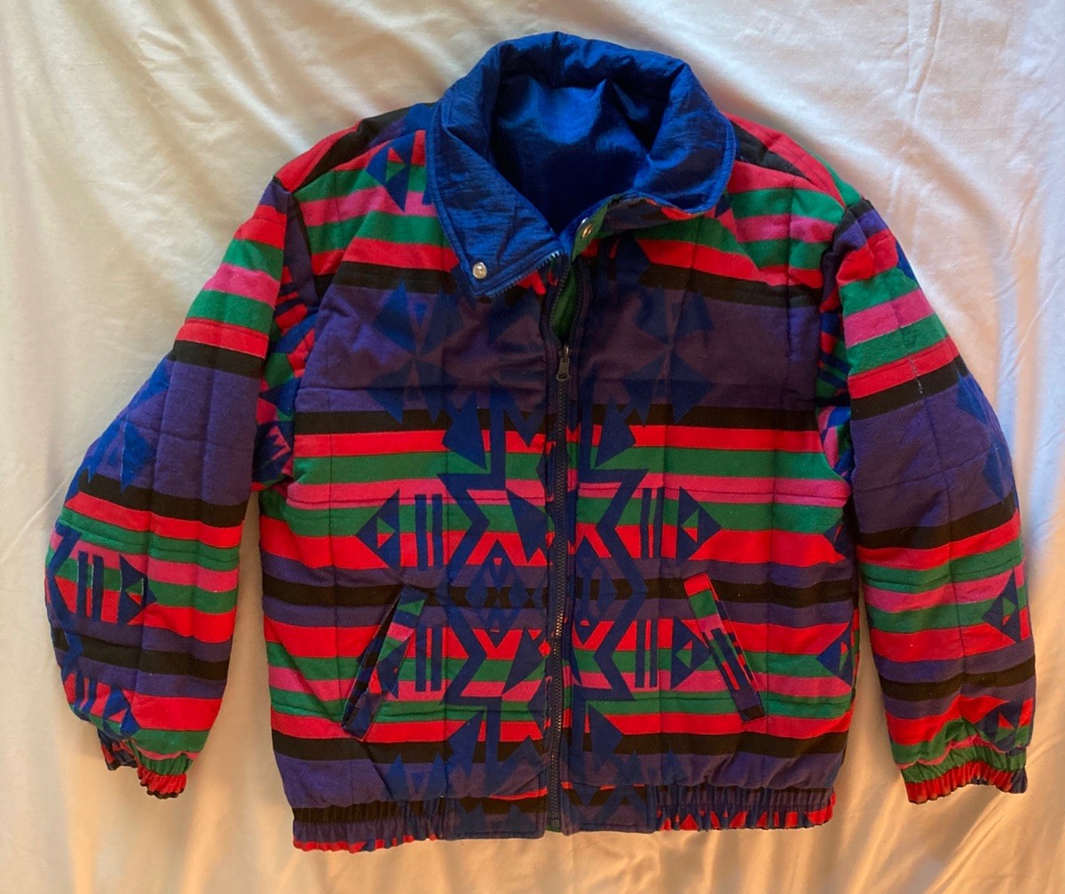 Vintage 80s 90s Andy Johns Retro Reversible Puffer Ski Jacket Coat Womens Medium