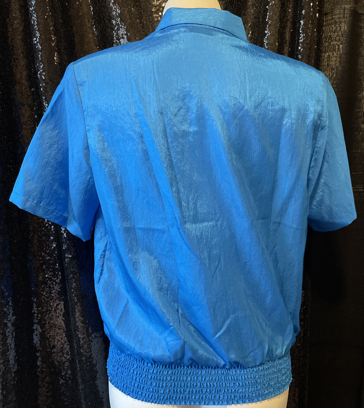 Impressions Of California Women’s Blue Silky Satin Parachute Blouse Vintage