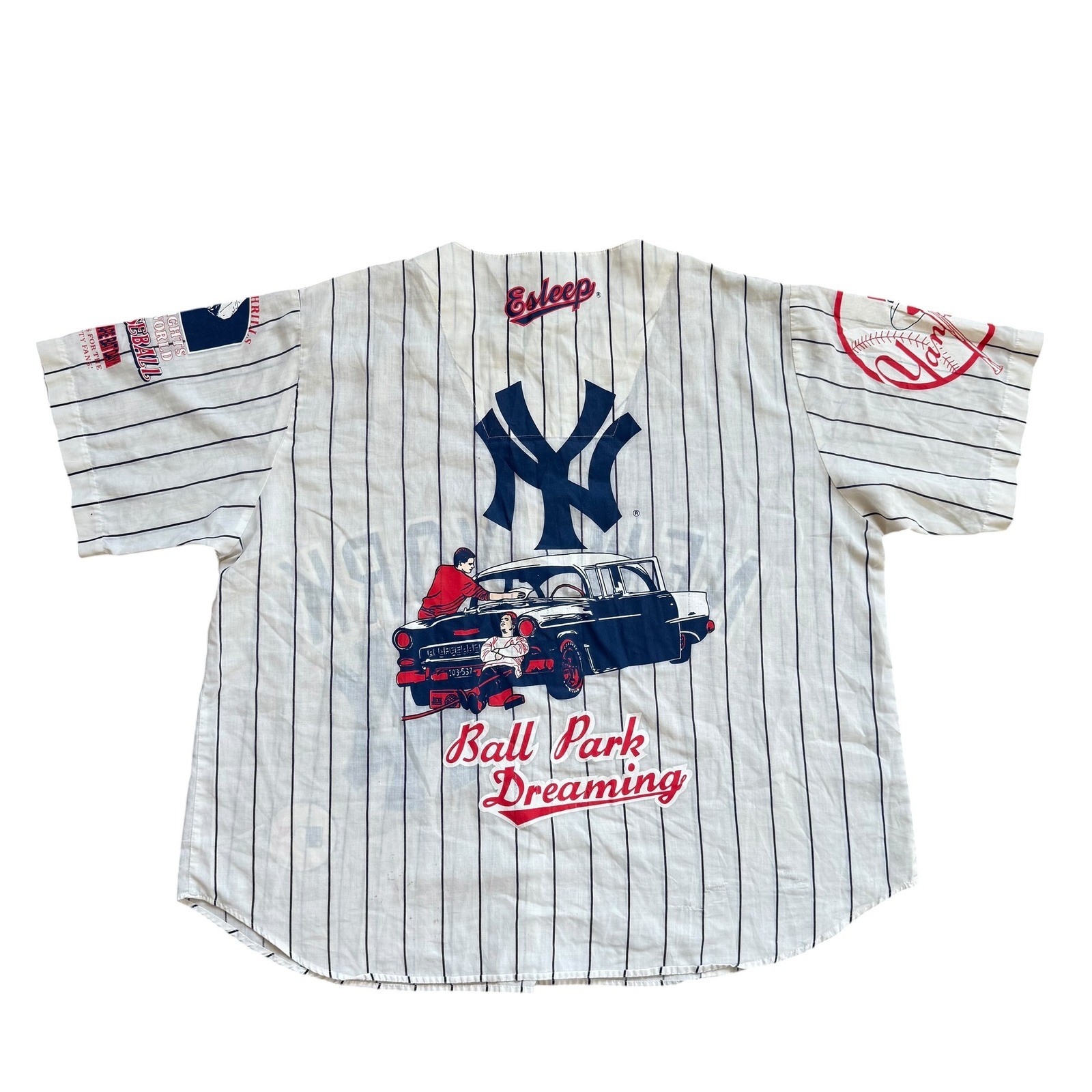 Vintage Esleep New York Yankees Pinstripe Pajama Top Ball Park Dreaming Small