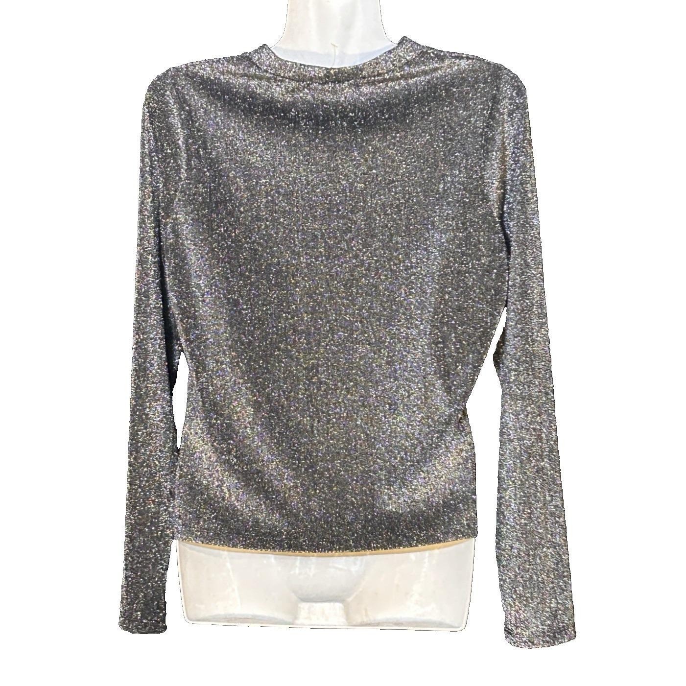 Vintage Y2K Black & Silver Lurex Metallic Mock Neck Top Large