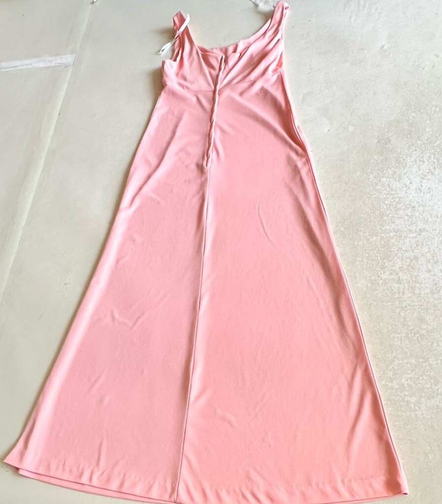 Vintage Womens Peach Knit Sleeveless Empire Waist Long Event Gown Sz XS-S Used