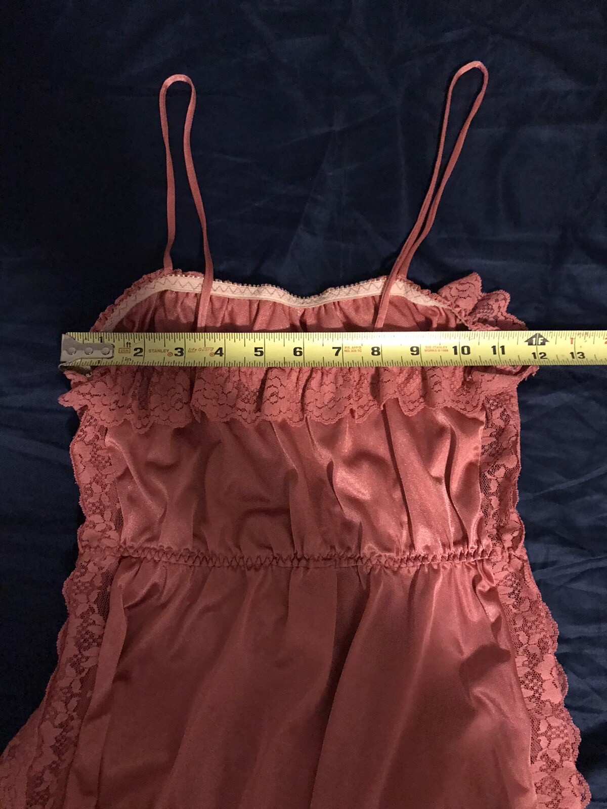 Vtg M Tall Lady Cameo Salmon Soft Nylon Nightgown Negligee Gown Lace