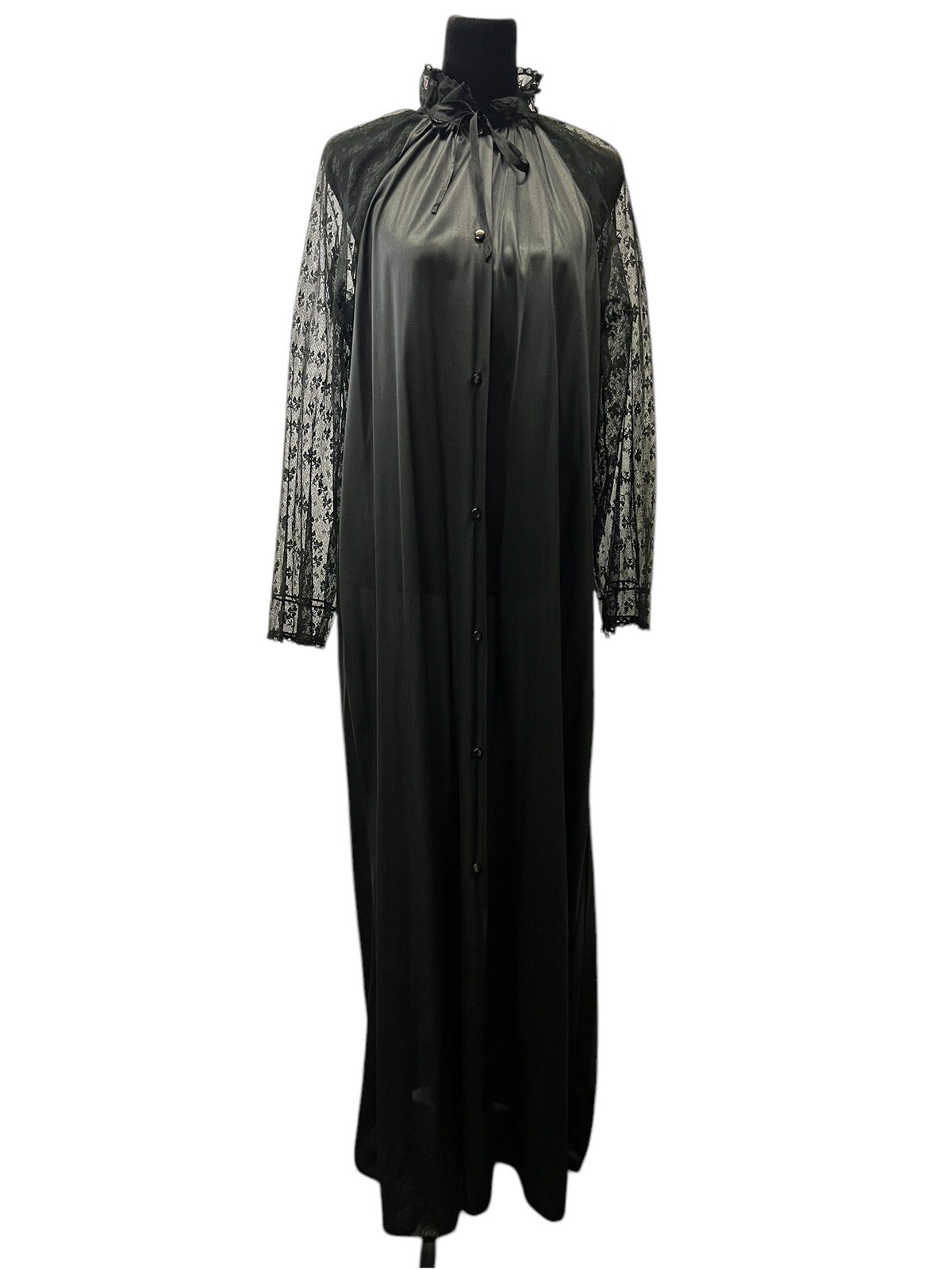 Vintage Jolie Two Long Black Sheer Lace Robe JC Penney Long Sleeve Small