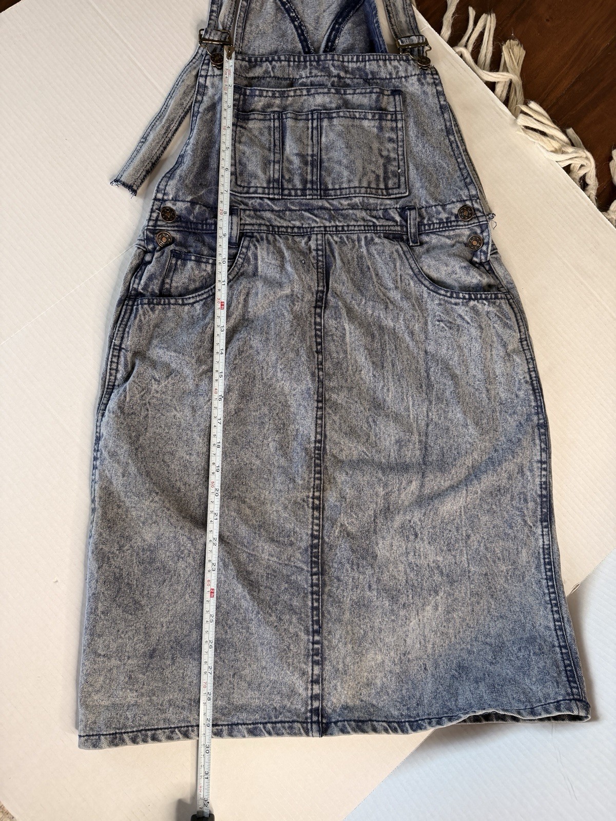 Vintage 80s Belma Womens Acid Washed Overall Skirt Long Denim Jean Stone Large