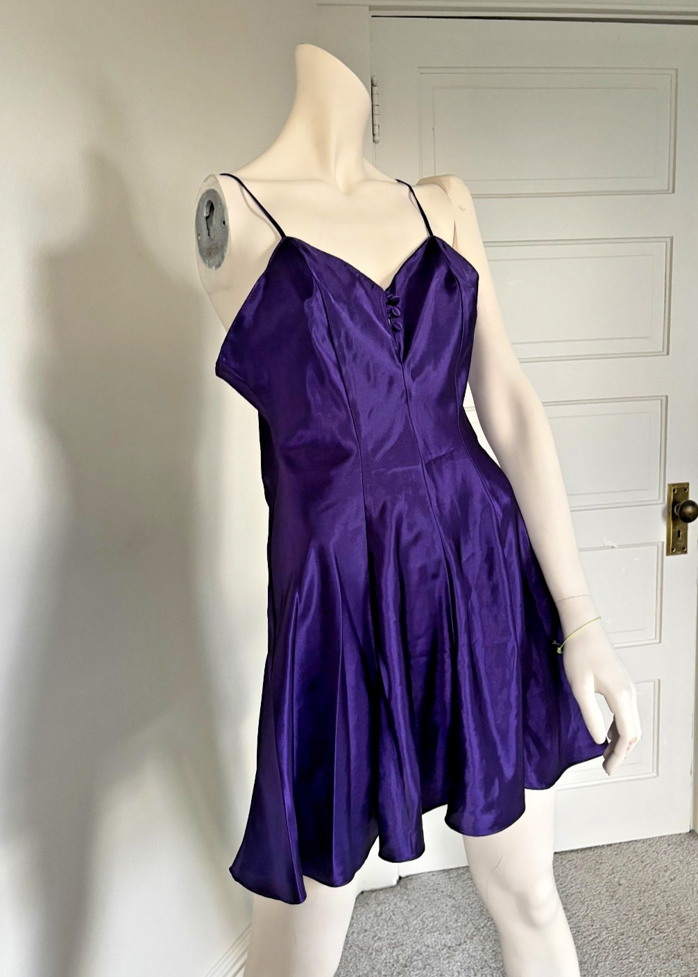 Shiny Romance Du Jour Purple Satin Vintage Slip Dress Flounce Skirt Size M USA