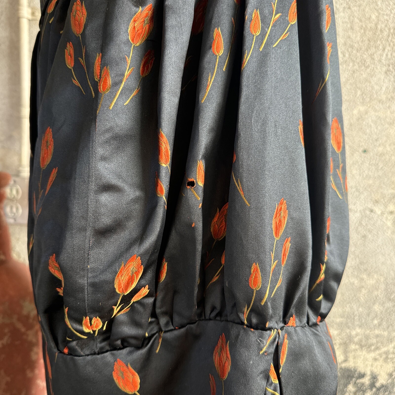 Antique 1920s Orange Tulip Silk Brocade Dress 1890s Fabric Full Length Vintage