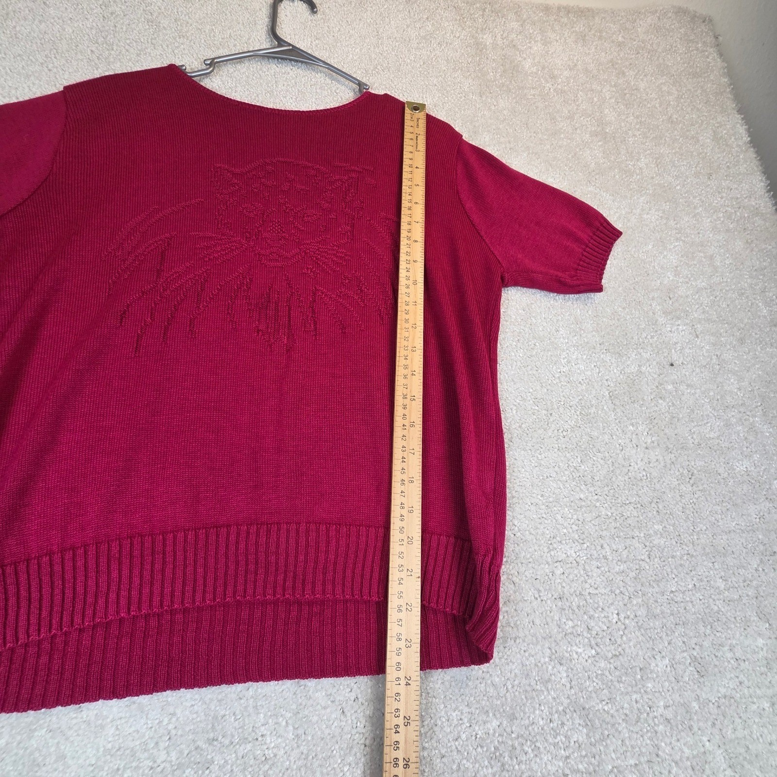 Vtg Kenneth Too Pink Knit Sweater Womens Leopard Short Sleeve Retro 80s USA