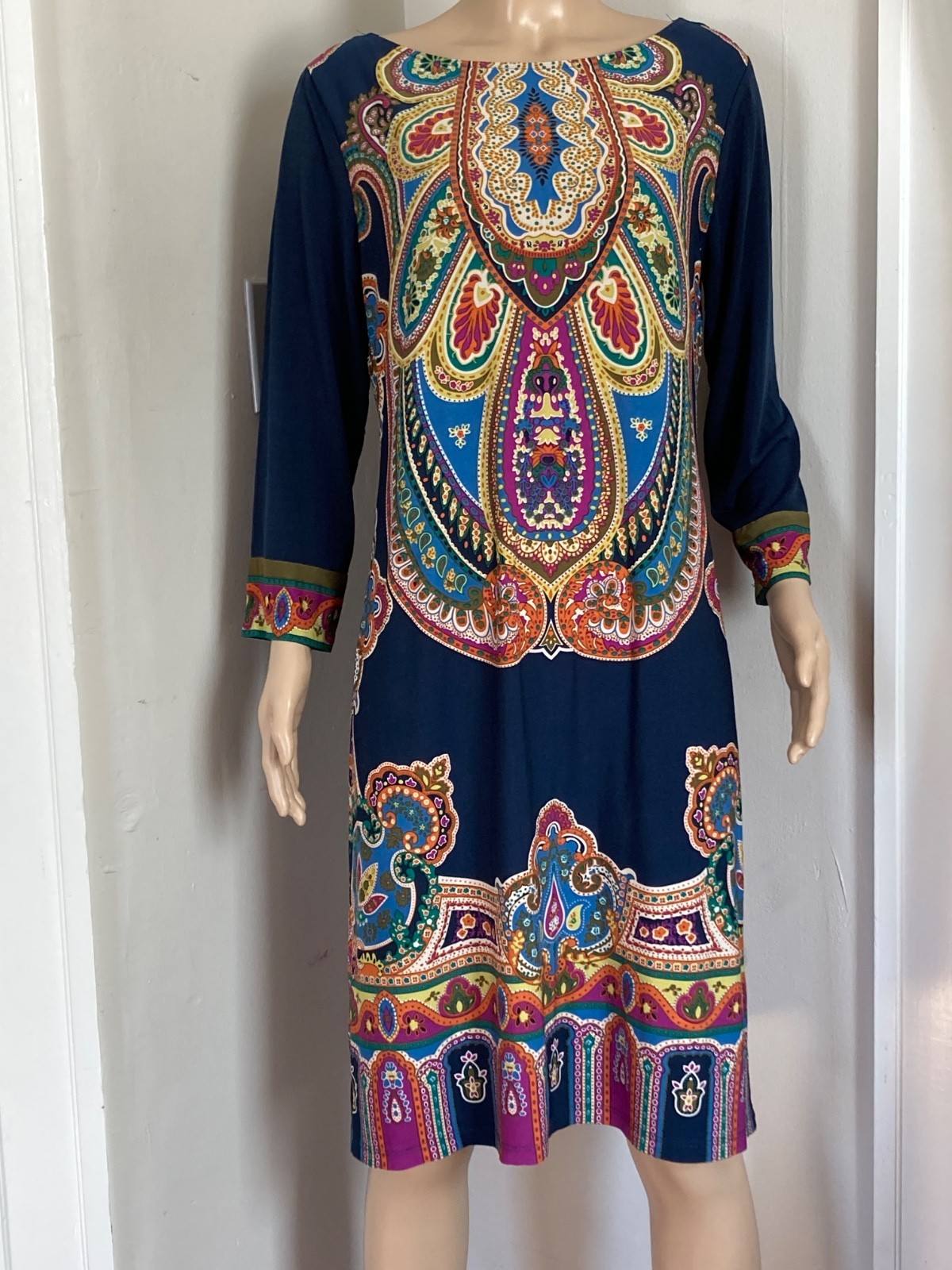 Vintage Boho Psychedelic London Times Pullover Polyester Dress Size 8