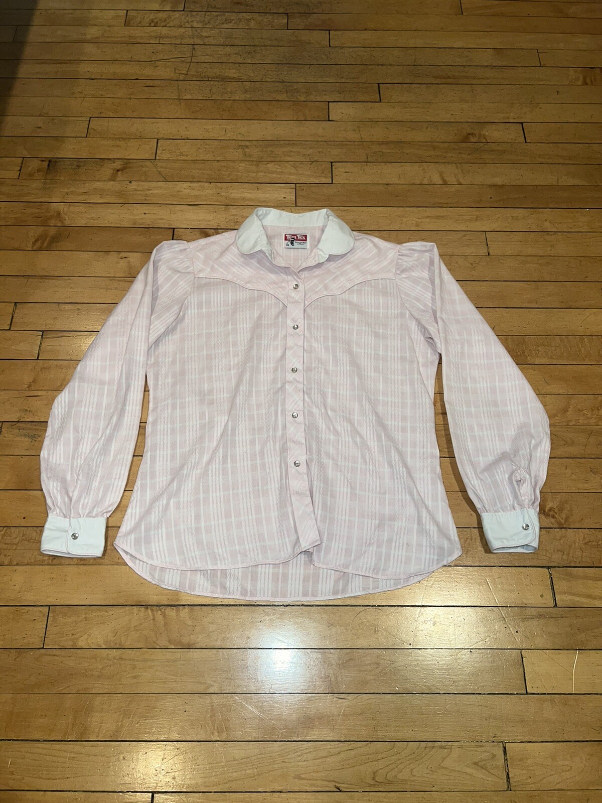 Vintage 70s Tem Tex Cowboy Pink Western Shirt Womens Pearl Snap Chain Pattern