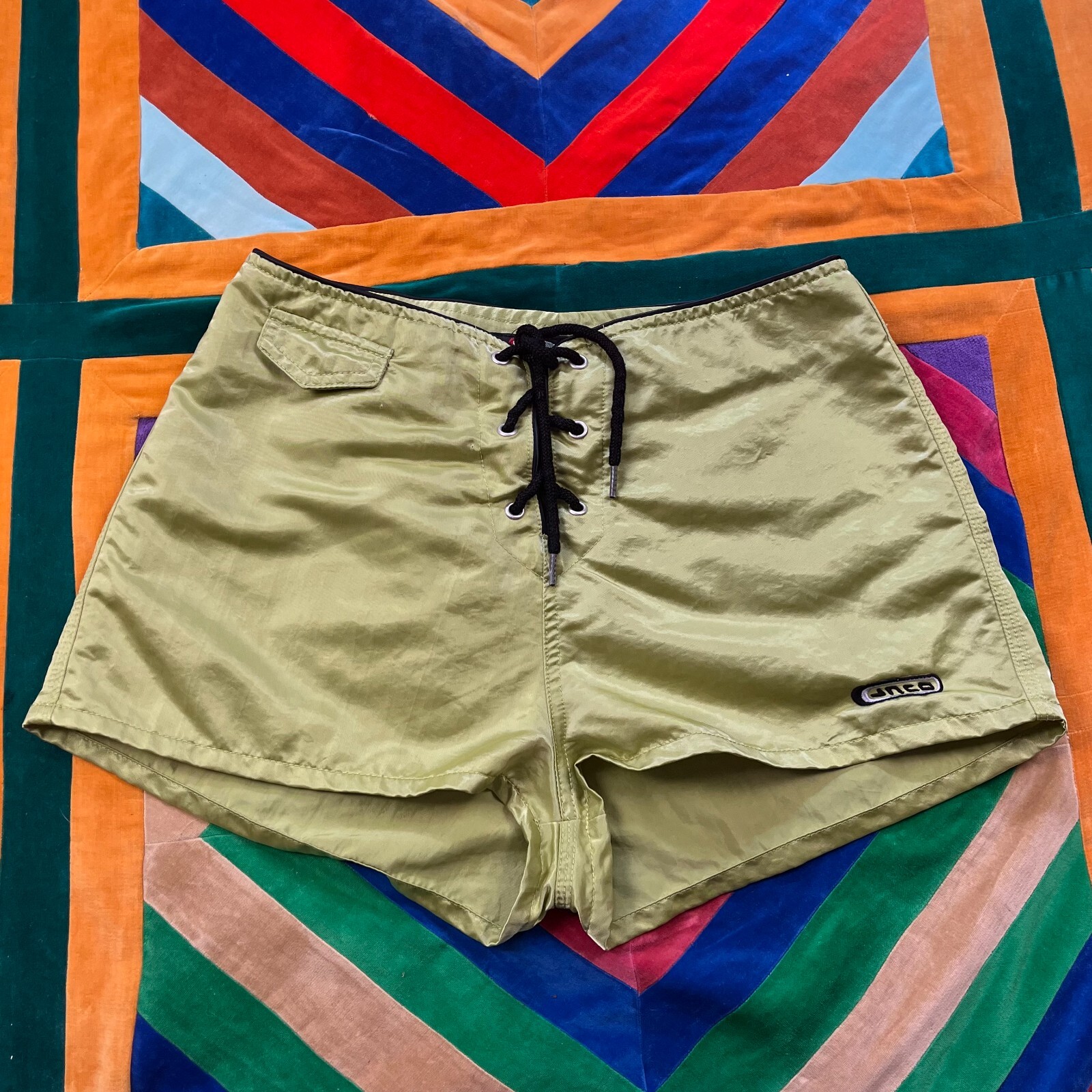 Vintage 90s Y2K Satin JNCO Girlie Stuff Low Rise Mini Shorts w/ Drawstring Jrs 9