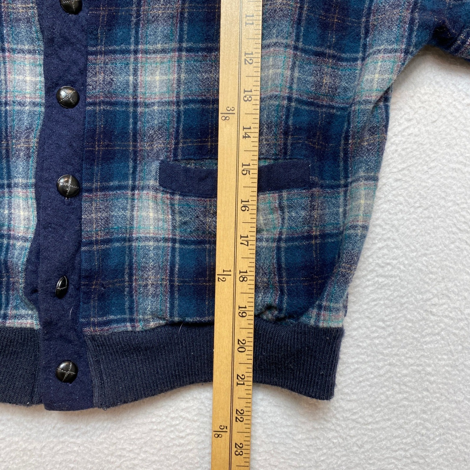 Pendleton Sweater Womens Large Blue Cardigan Plaid Virgin Wool