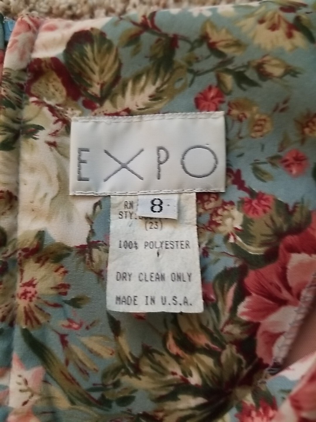 VTG Expo Floral Cottagecore Tea Party Dress Floral Size 8 Midi Sage Green Ivory