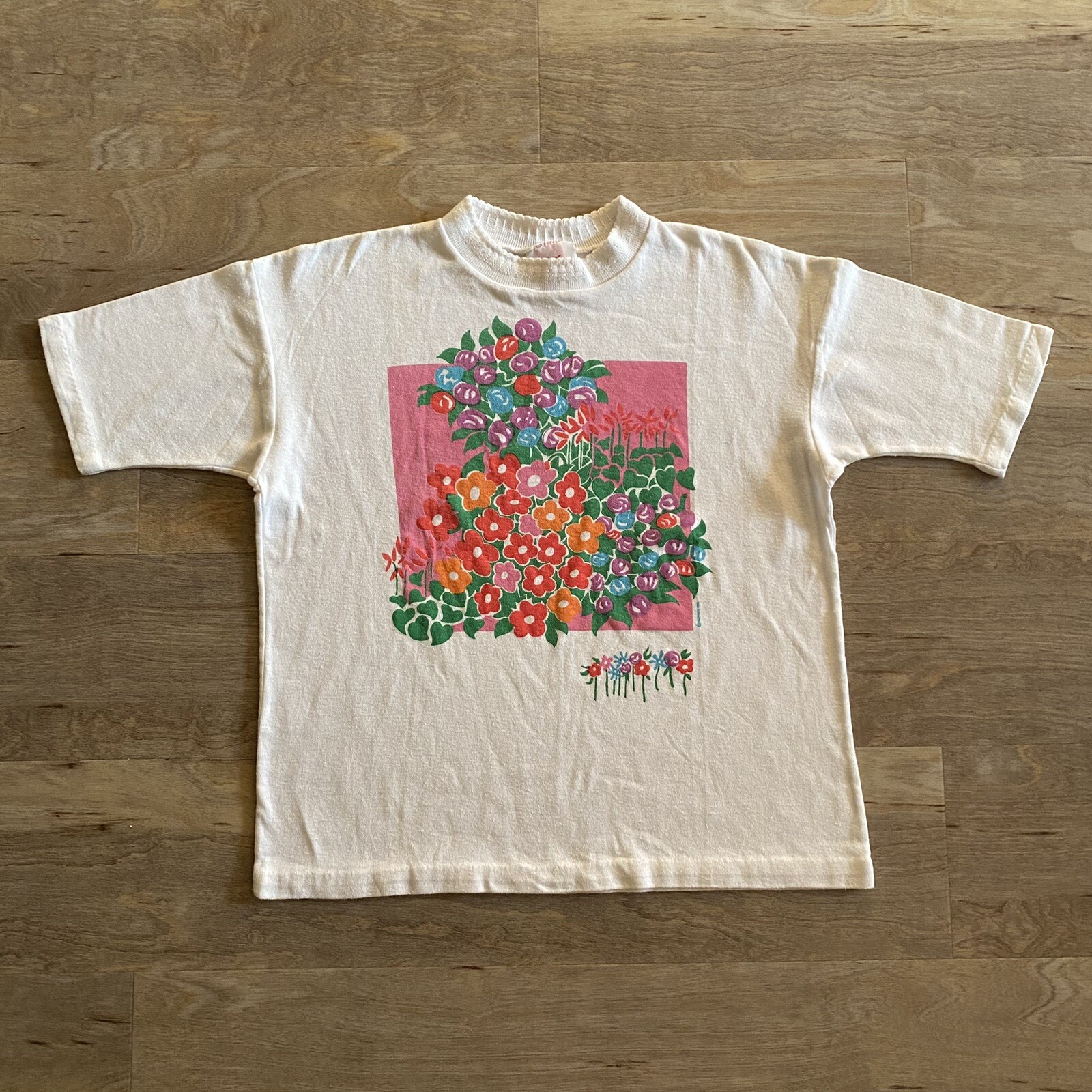Vintage 1990 Jane Colby Floral Flower Colorful Shirt Womens Small White USA Mock