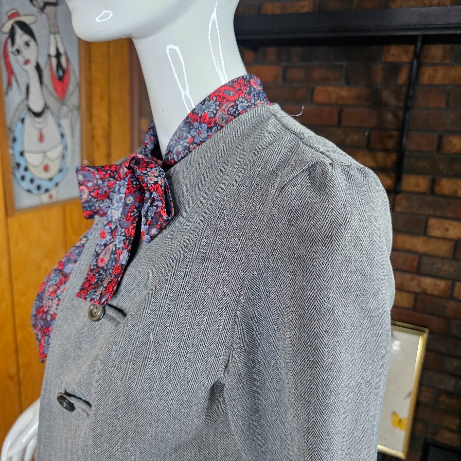 Vtg 80s Pussy Bow Power Suit Paisley Floral Dress w/ Blazer Secretary Dress M
