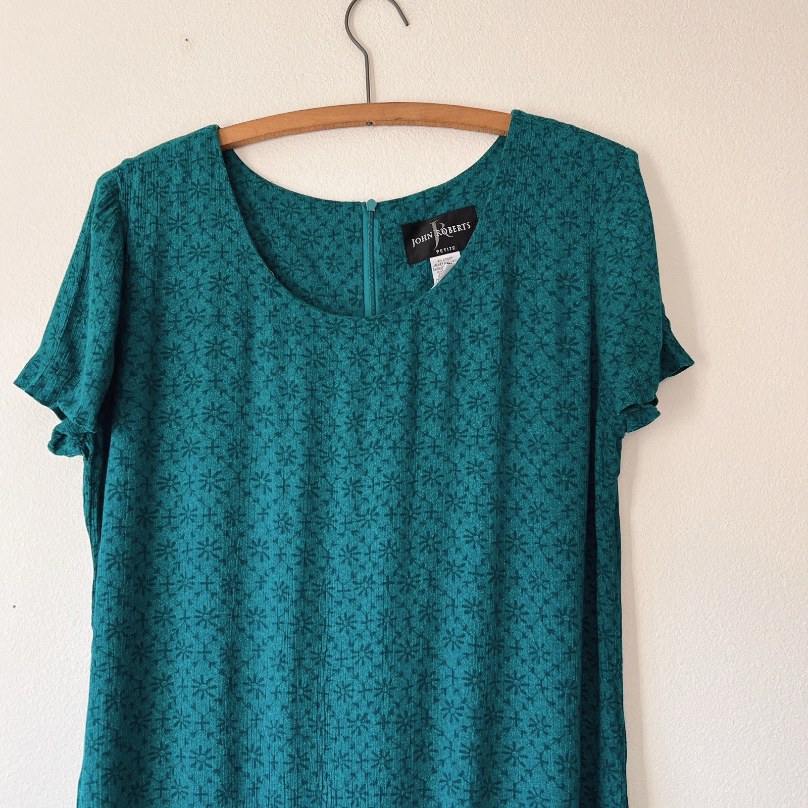 Vintage 90’s Deep Turquoise Boho Short Sleeve dress Raton Maxi Size L 12