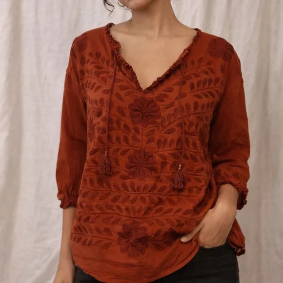 Hand-Dyed Embroidered Top with Crochet Details late 90s