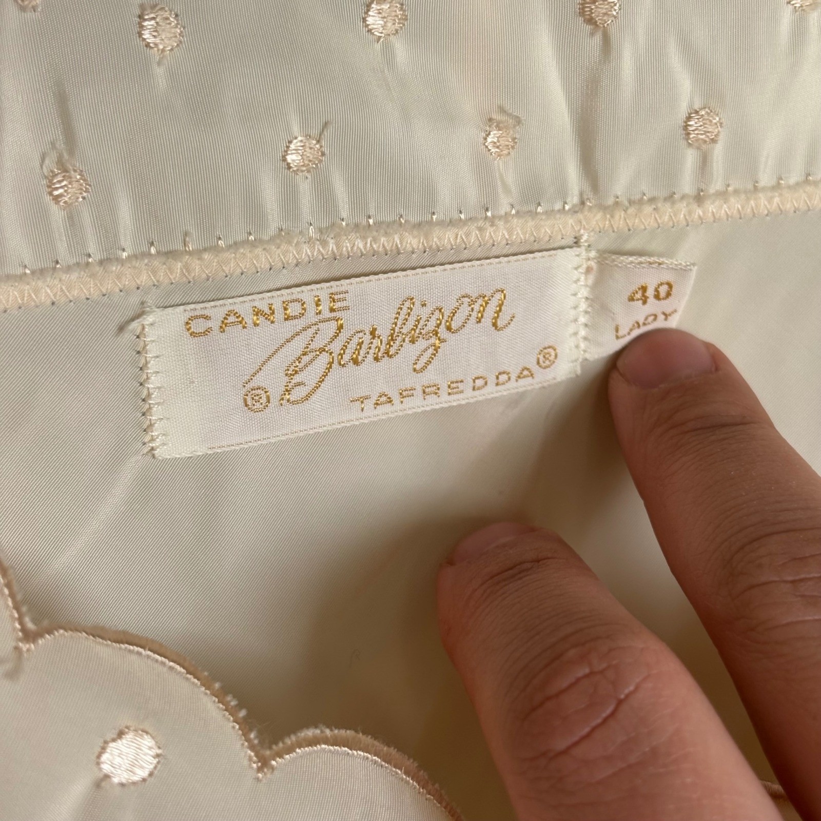 Vintage Barbizon Candie Tafredda Full Slip Ivory Scalloped Embroidered Size 40