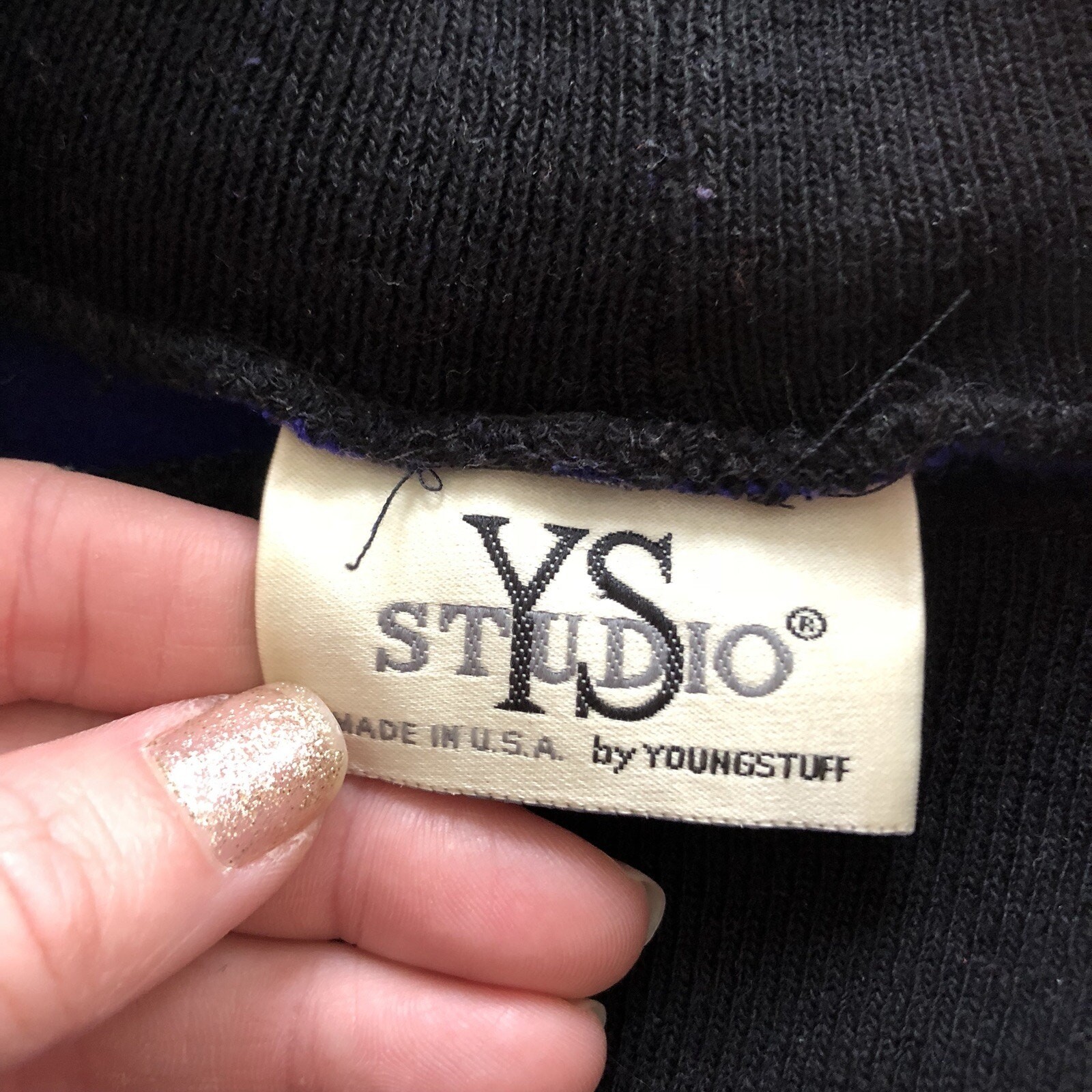 YoungStuff Studio Vintage Purple & Teal Batwing Mock Neck Pullover EUC Size M/L