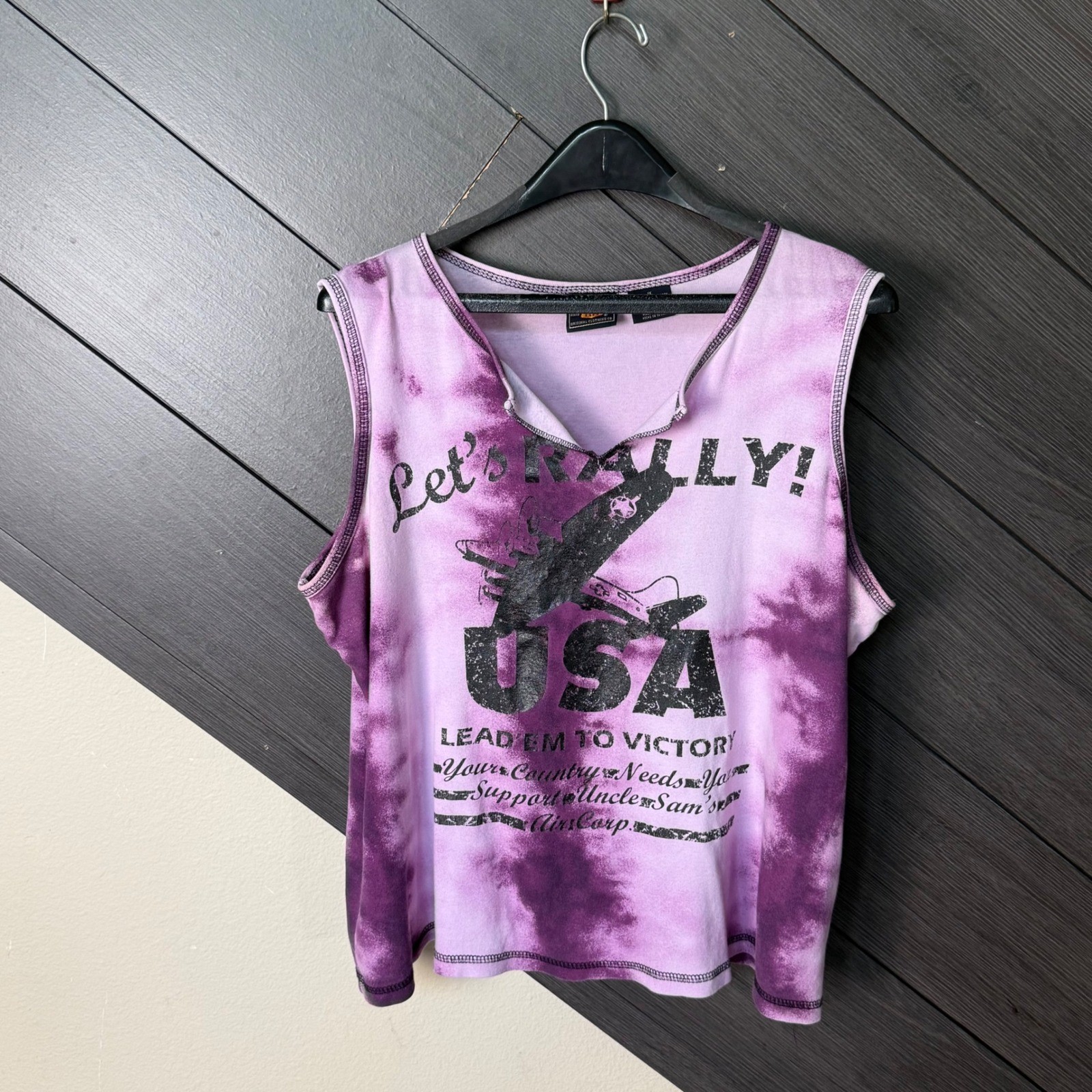 Route 66 Women’s Y2K USA Patriotic Motorcycle Tie Dye Tank Top 1X Purple