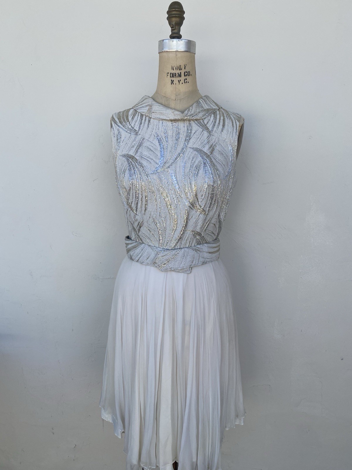 Vintage Elinor Gay Silver Threads with Cream Skirt Cocktail Dress