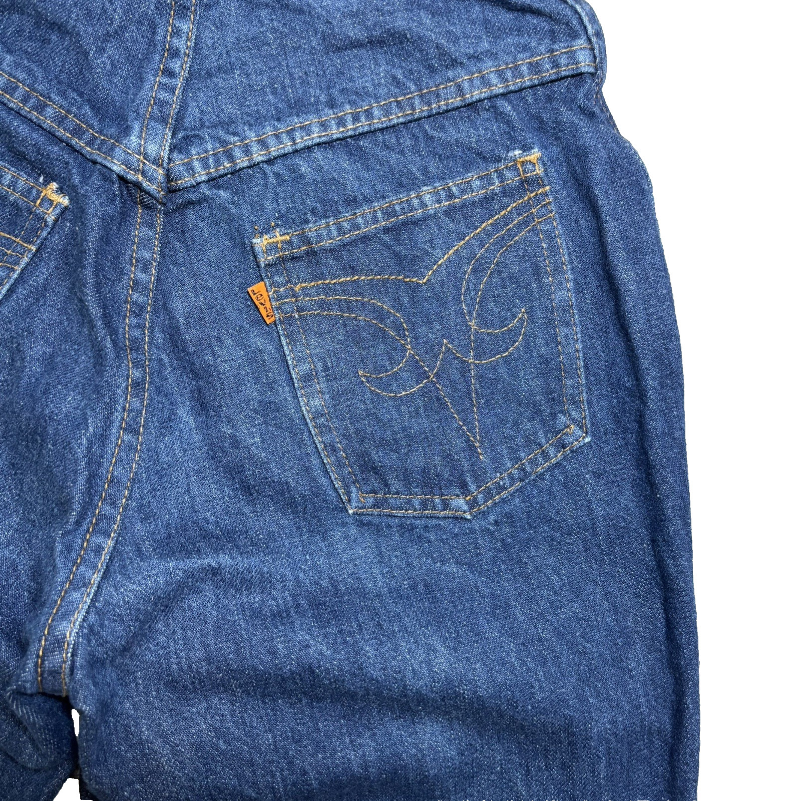 Women’s 70s Levi’s Dark Wash Wide Leg Jeans 1970s Sz 12 Orange Tab Denim