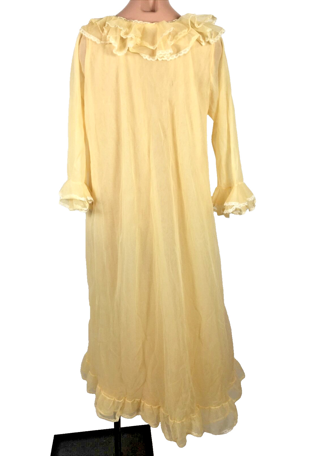 Vtg 60s Worth Chiffon Robe Ruffle Babydoll Sweep Lingerie Nightgown Wedding S
