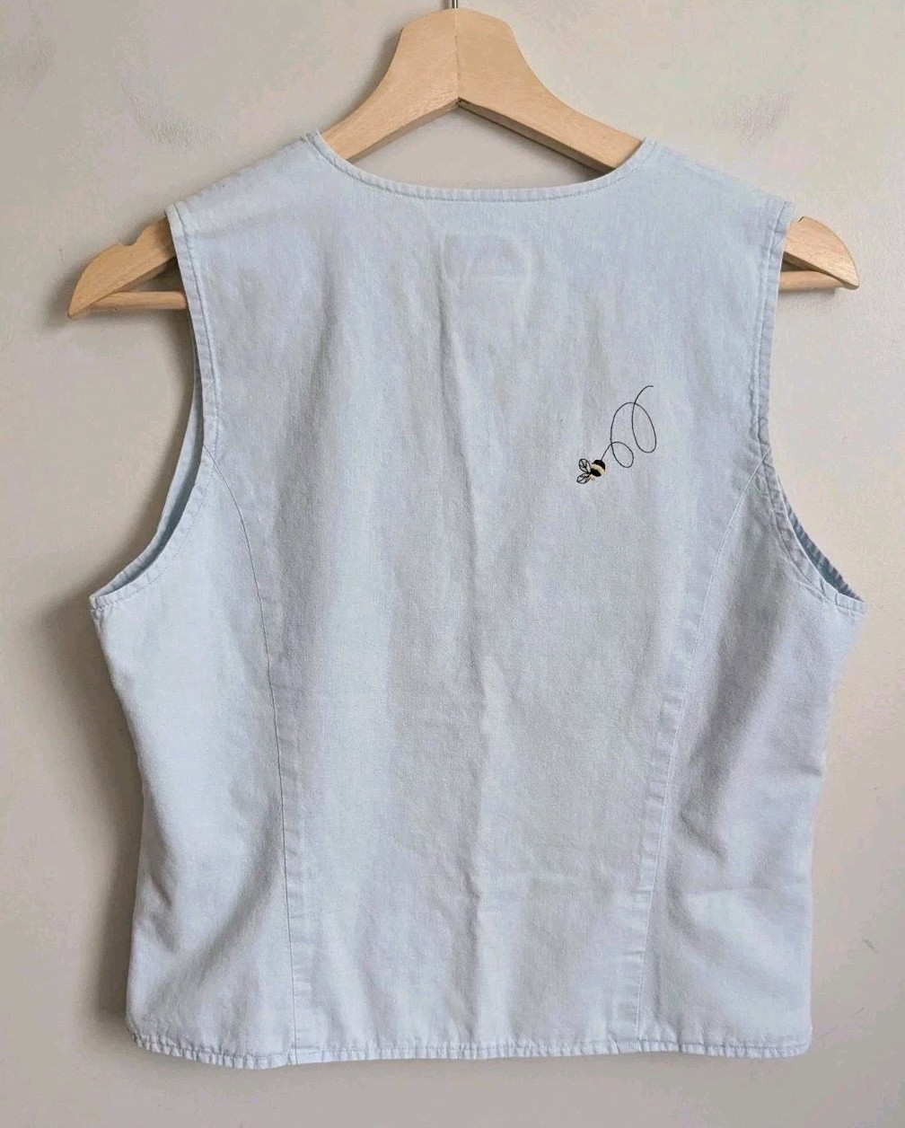 Vintage Talbots PS Sleeveless Cotton Top Vest Honey Bees Embroidered Sunflowers