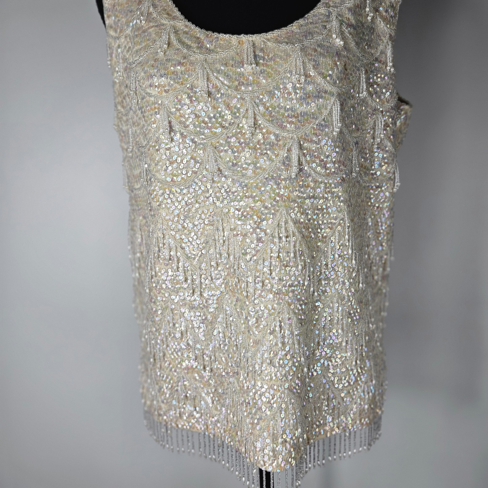 Vintage 1960S Voquemont Sleeveless Tank Top Sweater 100% Beaded And Sequins Sz42