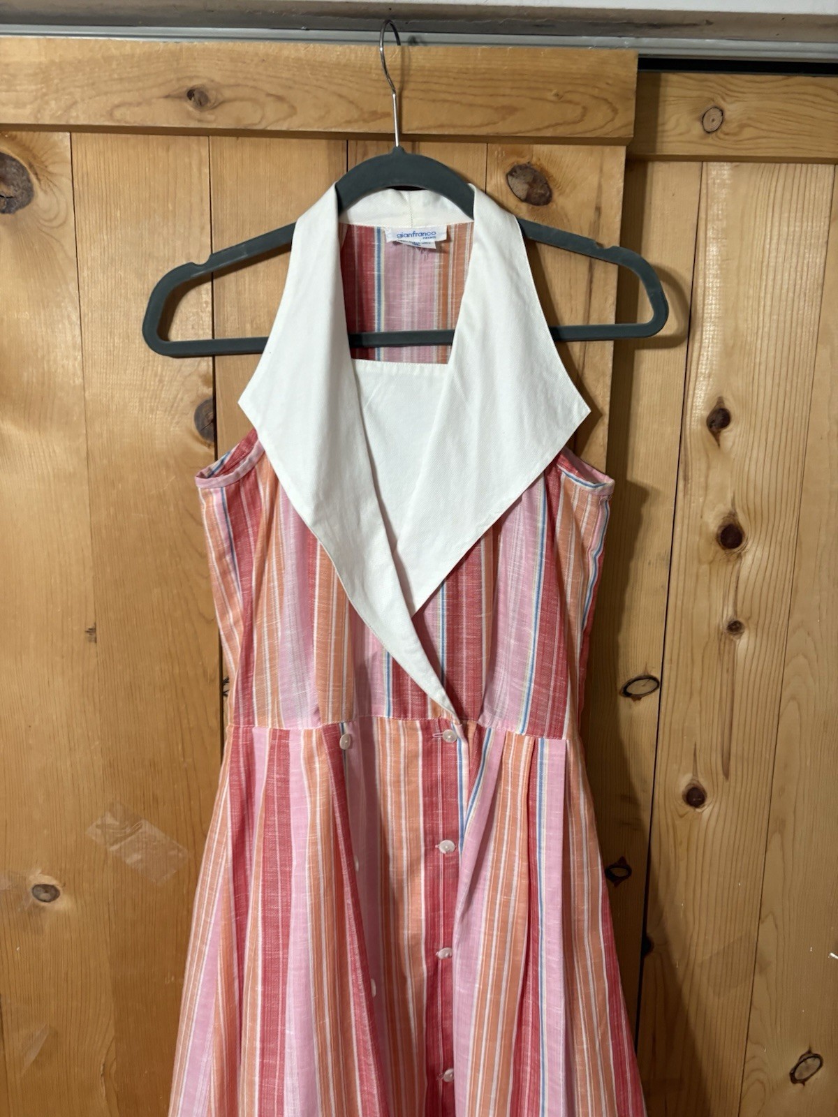 VTG Gianfranco Firenze Women’s Sz S Collared 50s Style Striped Maxi Dress Pink