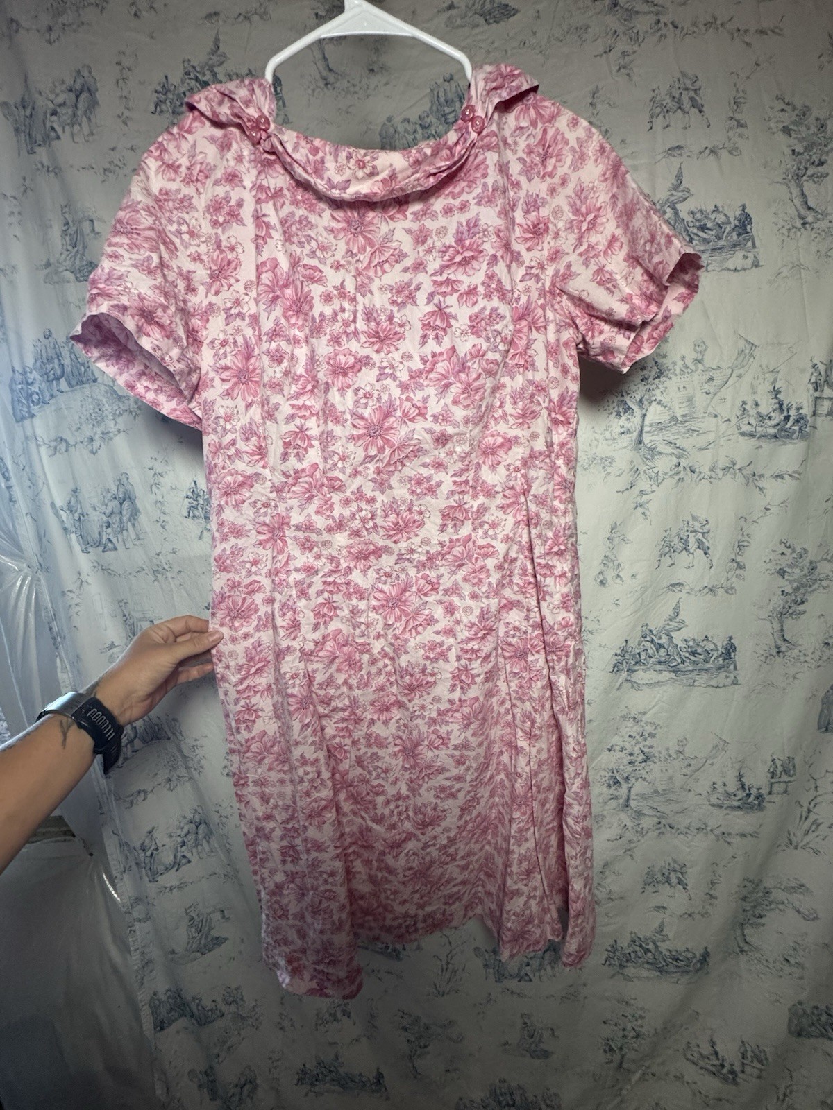 1960s Handmade Pink Flower Shift Day Dress Women’s Large Vintage Retro