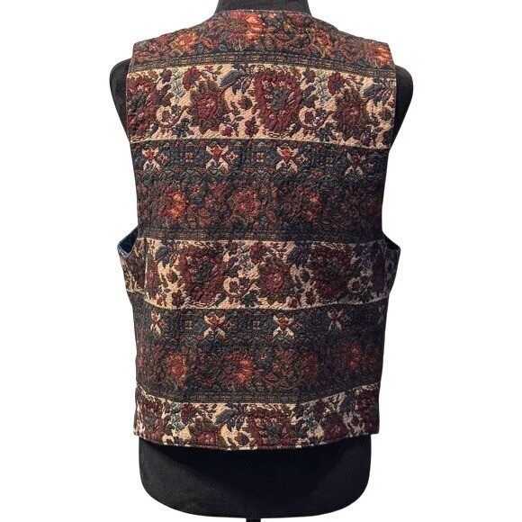 Vintage Gotcha Covered Tapestry Floral Woven Burgundy Blue Boho Womens Vest Lg