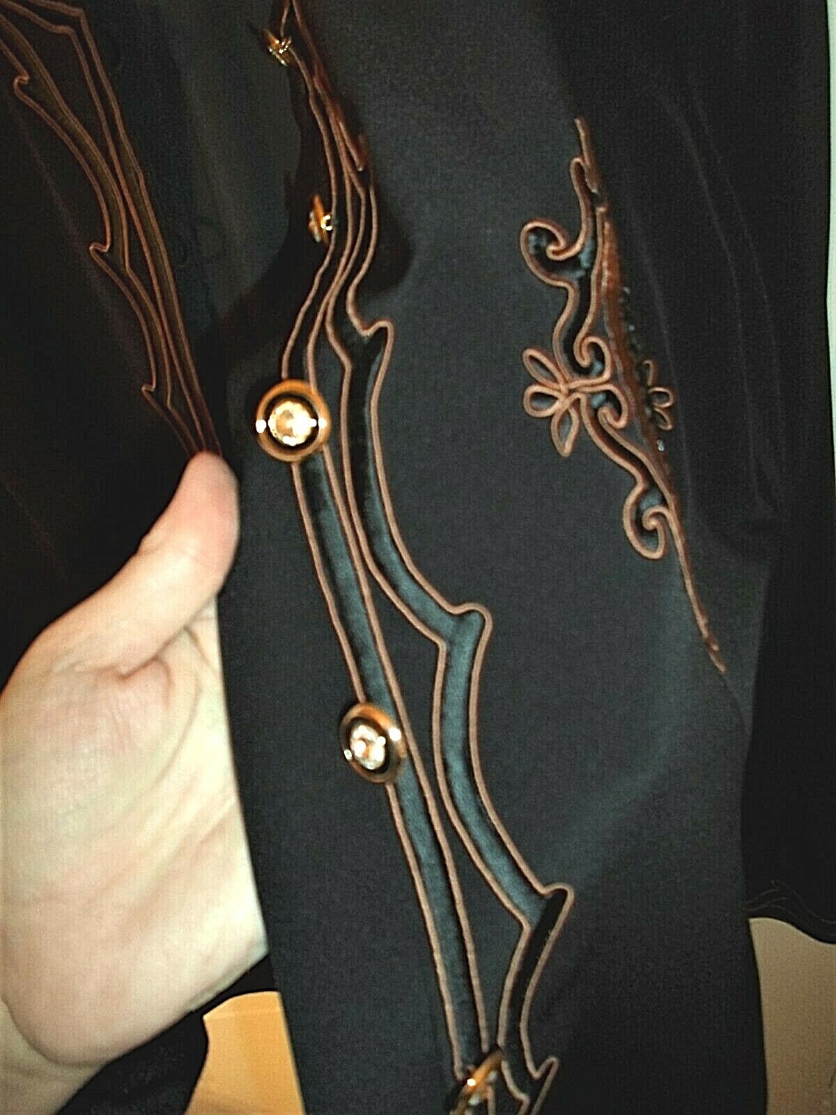 Liz Elana Vtg Sz 14 Black Beaded Medallions Embellished Blazer Jacket Embroidery