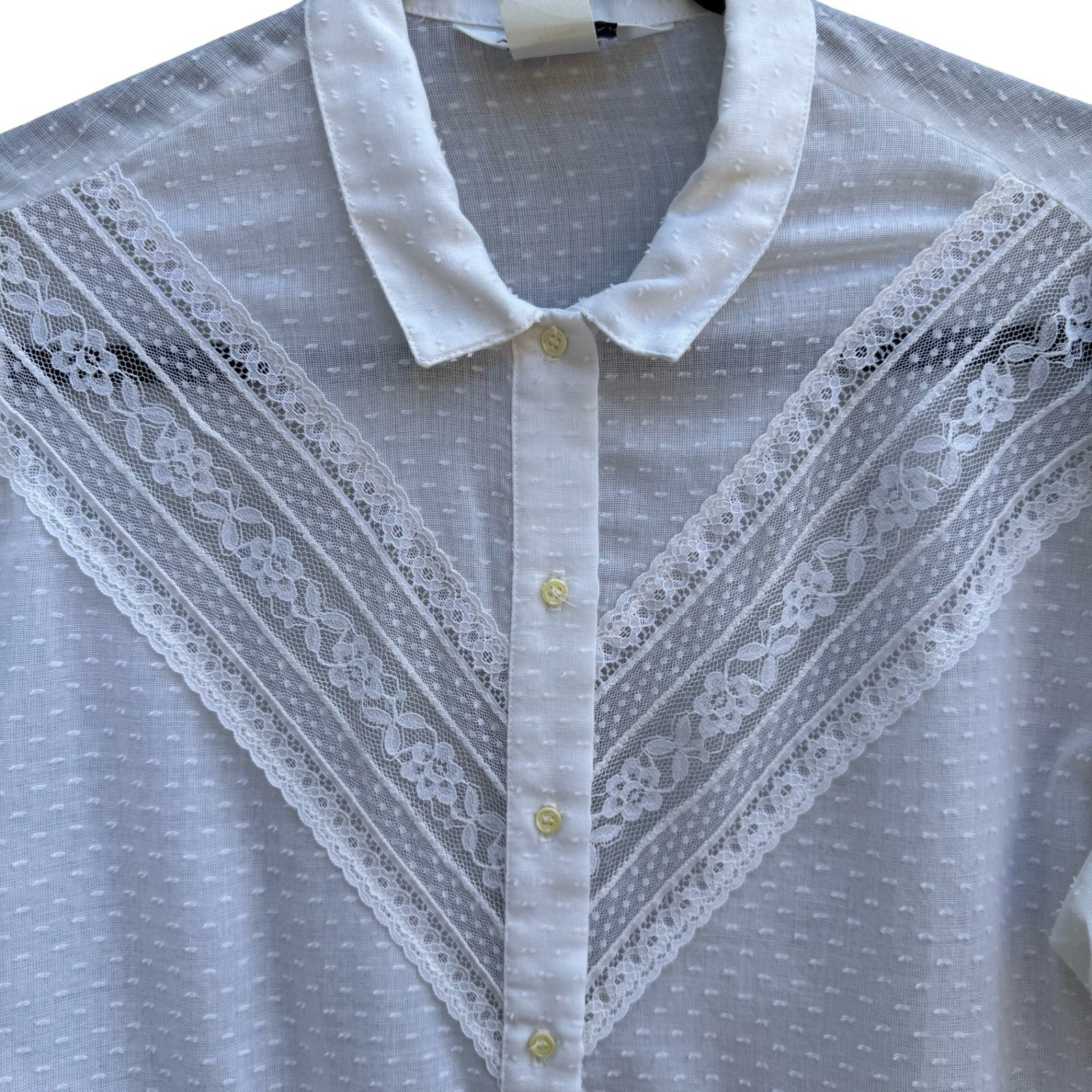 Alice Stuart Vintage Coquette White Swiss Dot Lace Puff Sleeve Blouse Victorian