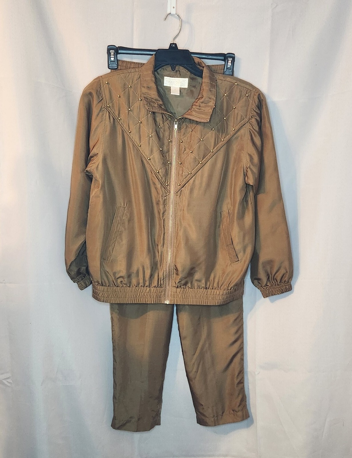 Maurada Vintage Silk Windbreaker Tracksuit Jacket & Pants Brown Medium Lined
