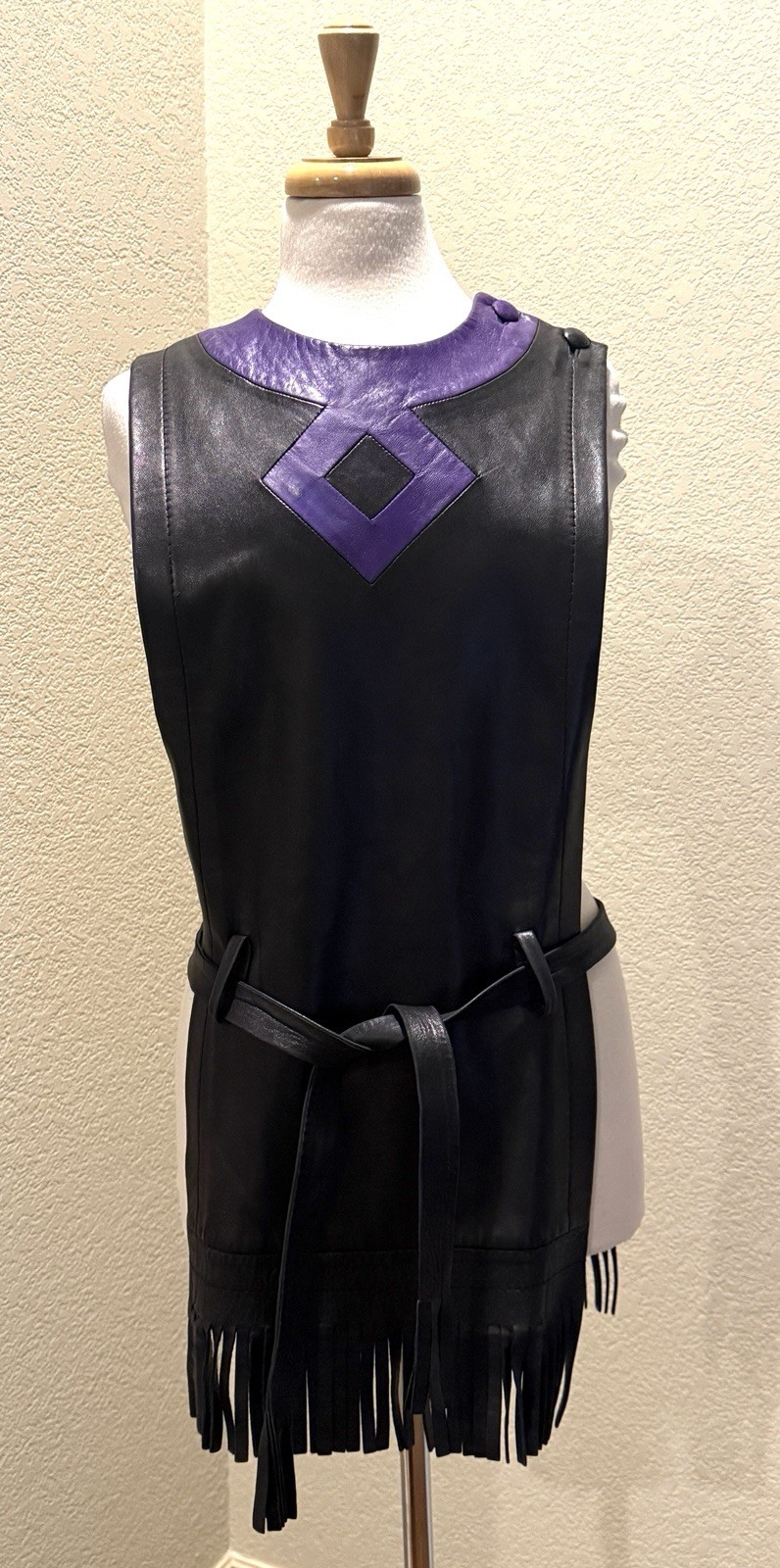 VTG 60s Pierre Cardin Space Age Mod Lambskin Leather Tabard Fringe Vest Belt Top