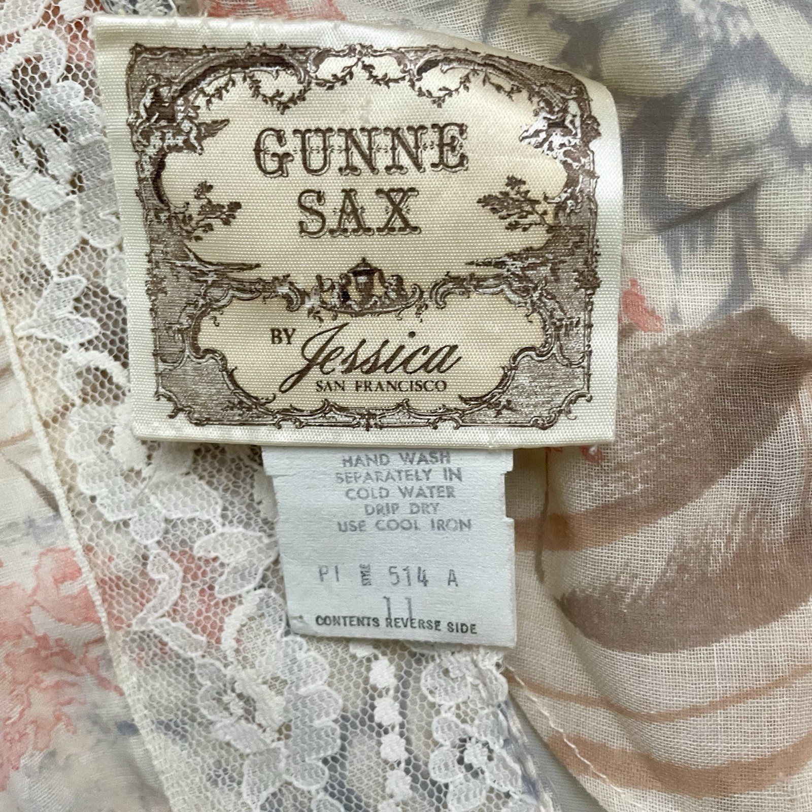 70’s Gunne Sax Dress By Jessica Floral Lace Long Maxi Prairie Boho Sz 11 Beige